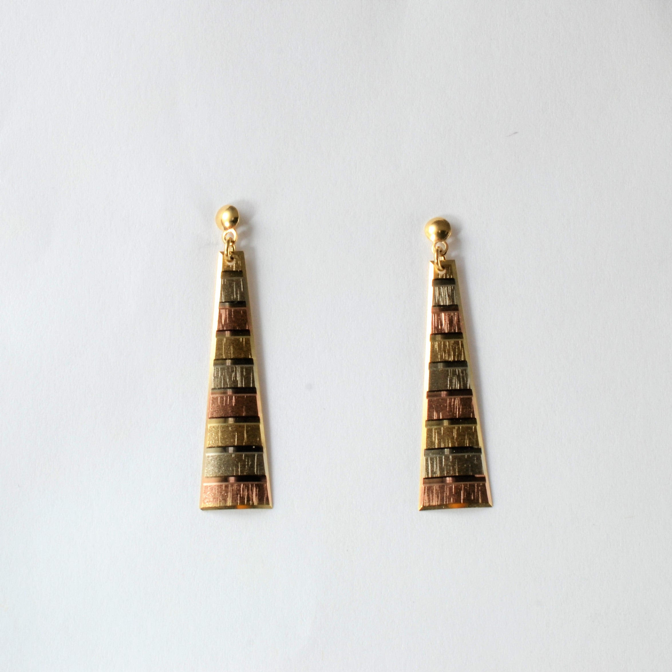 Tri Tone Gold Dangle Earrings