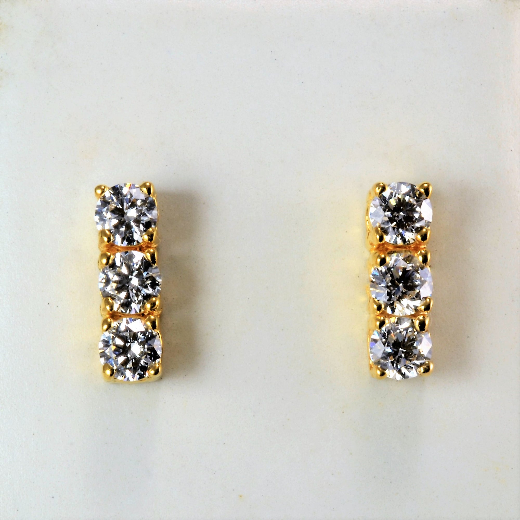 Three Stone Diamond Ladies Gold Earrings | 1.50 ctw |