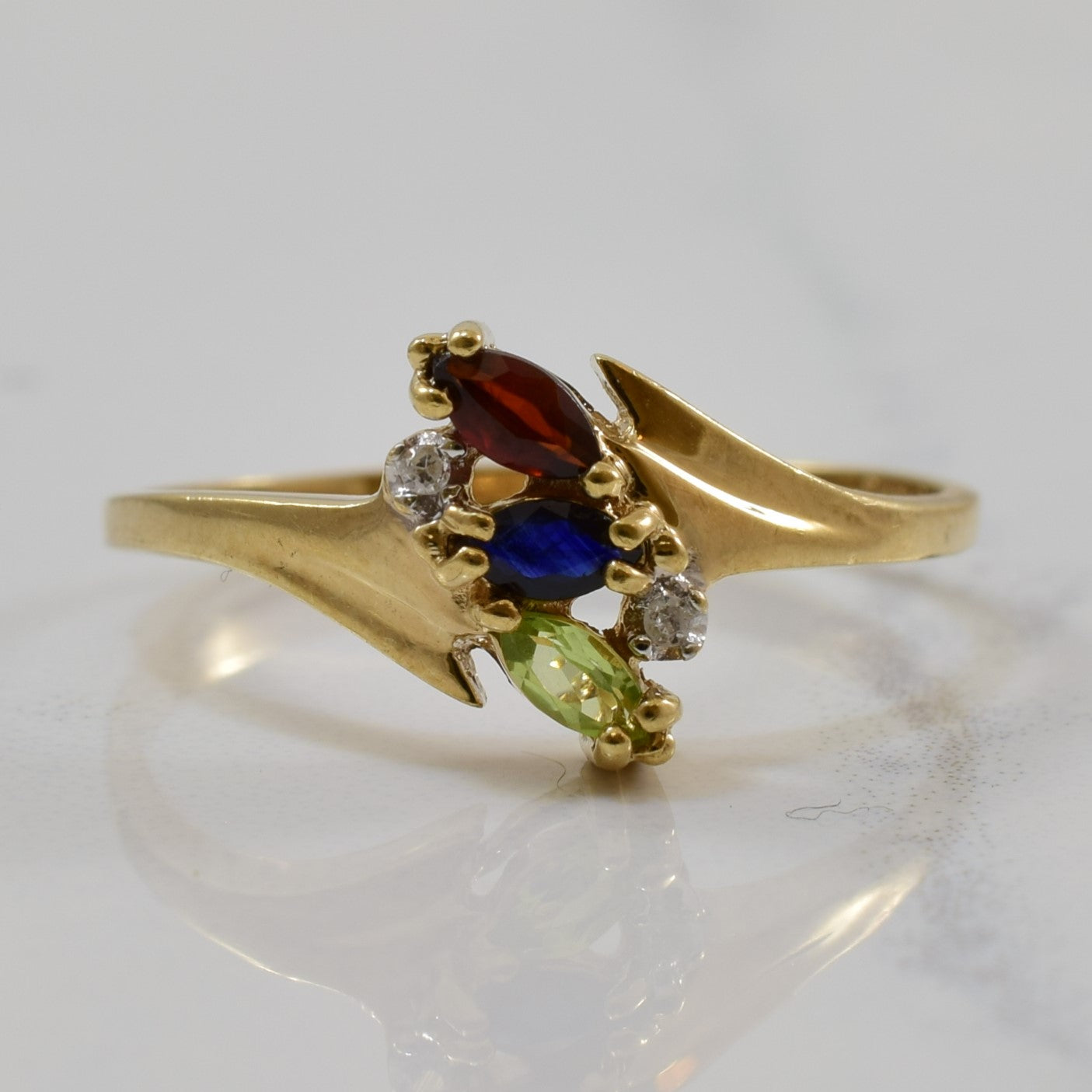 Marquise Multi Gem Bypass Ring | 0.21ctw, 0.01ctw | SZ 8.5 |
