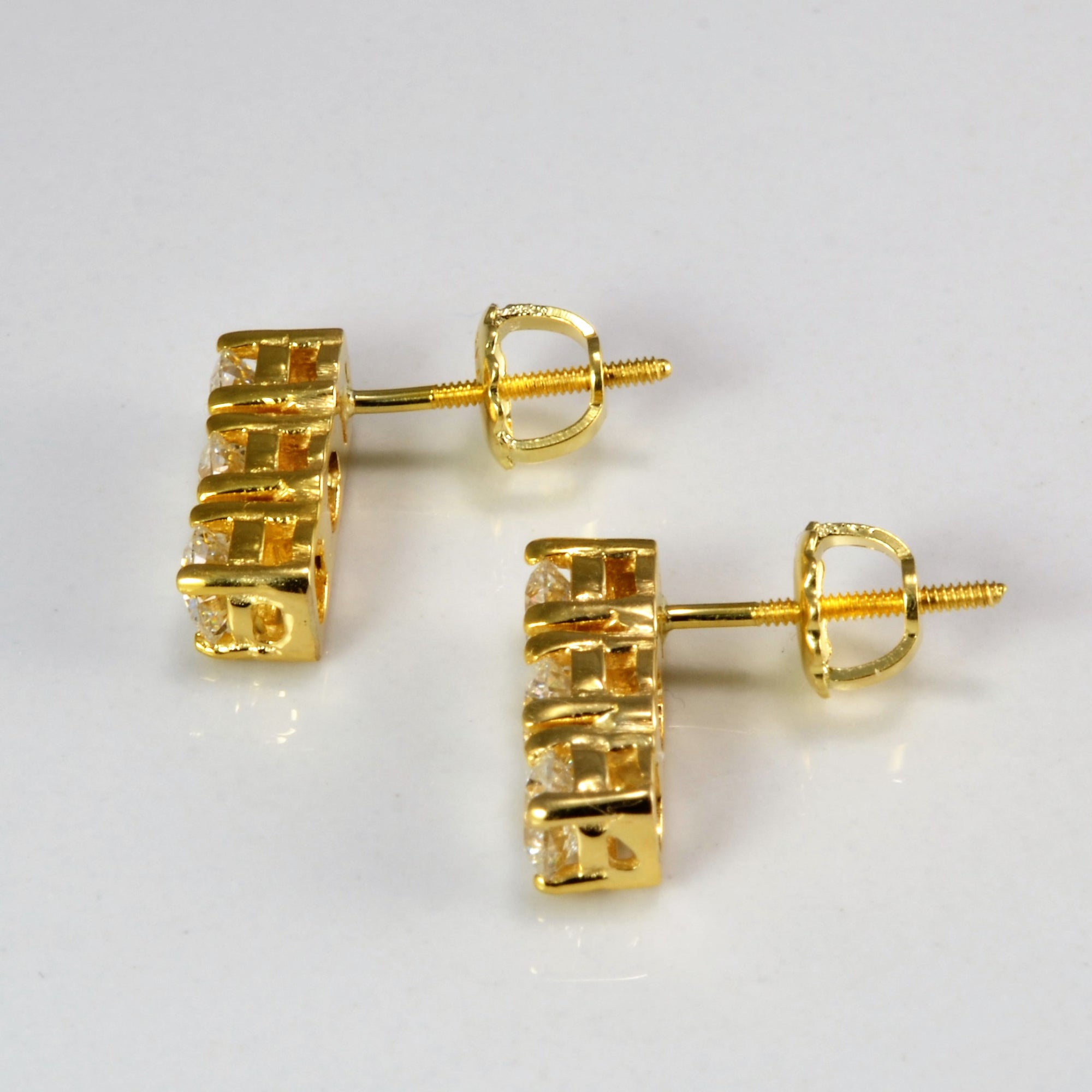Three Stone Diamond Ladies Gold Earrings | 1.50 ctw |