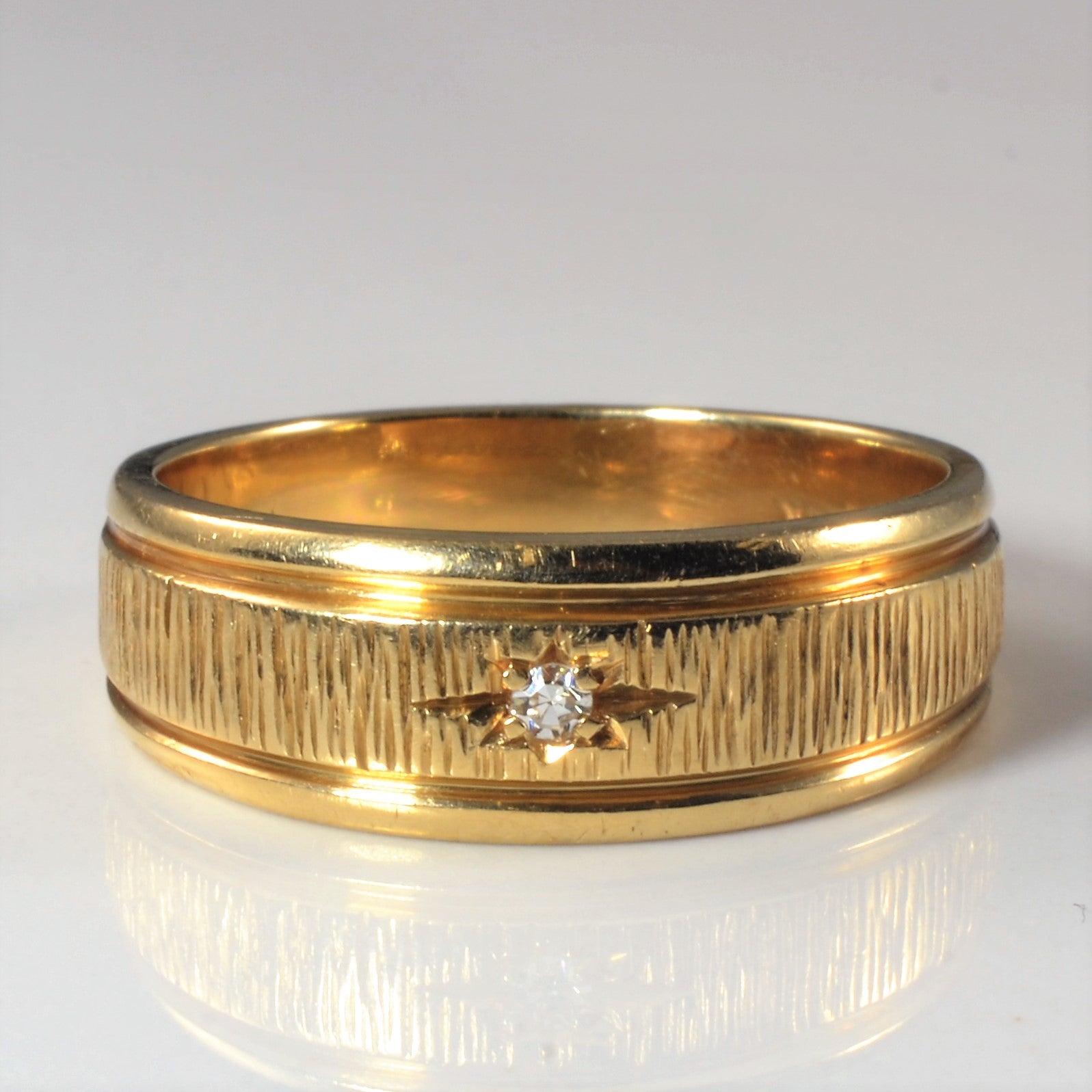 Textured Yellow Gold Diamond Band | 0.03ct | SZ 9.5 |