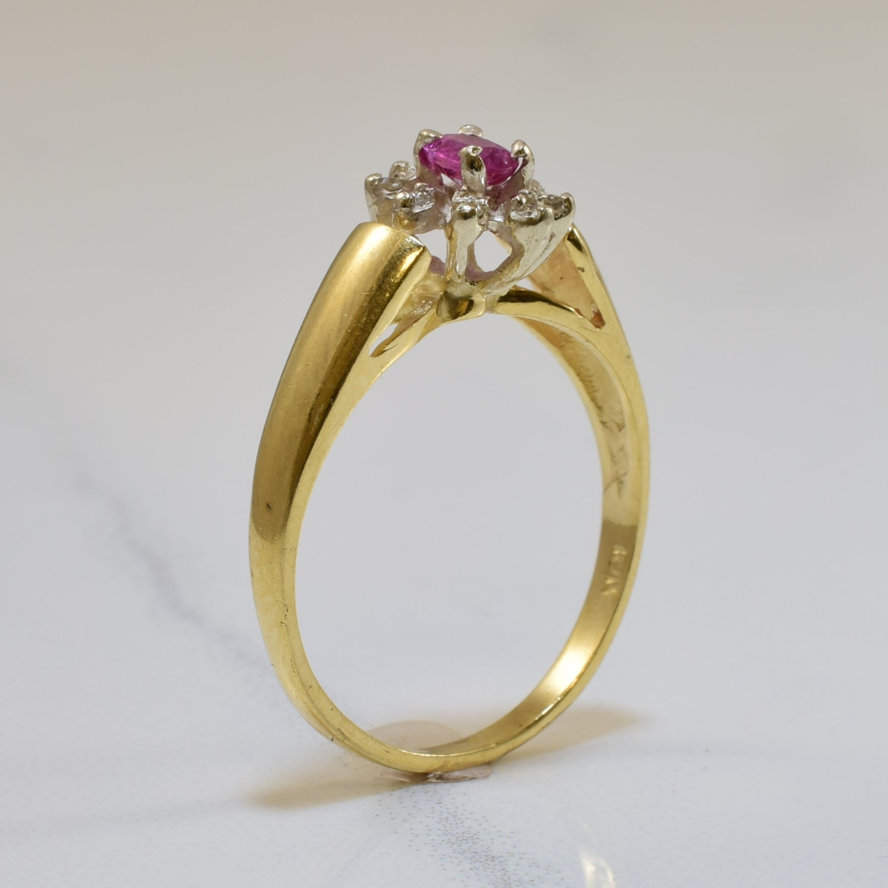 Pink Sapphire & Diamond Halo Ring | 0.22ct, 0.05ctw | SZ 6 |