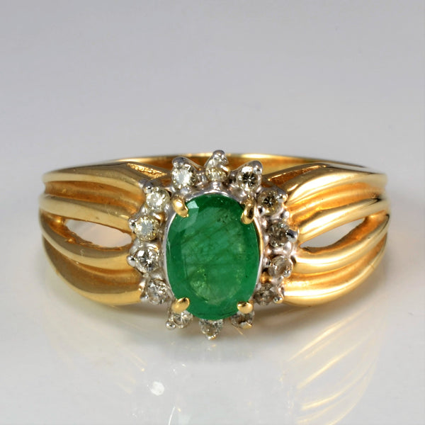 Emerald & Diamond Cocktail Ring | 0.22 ctw, SZ 8.75 |