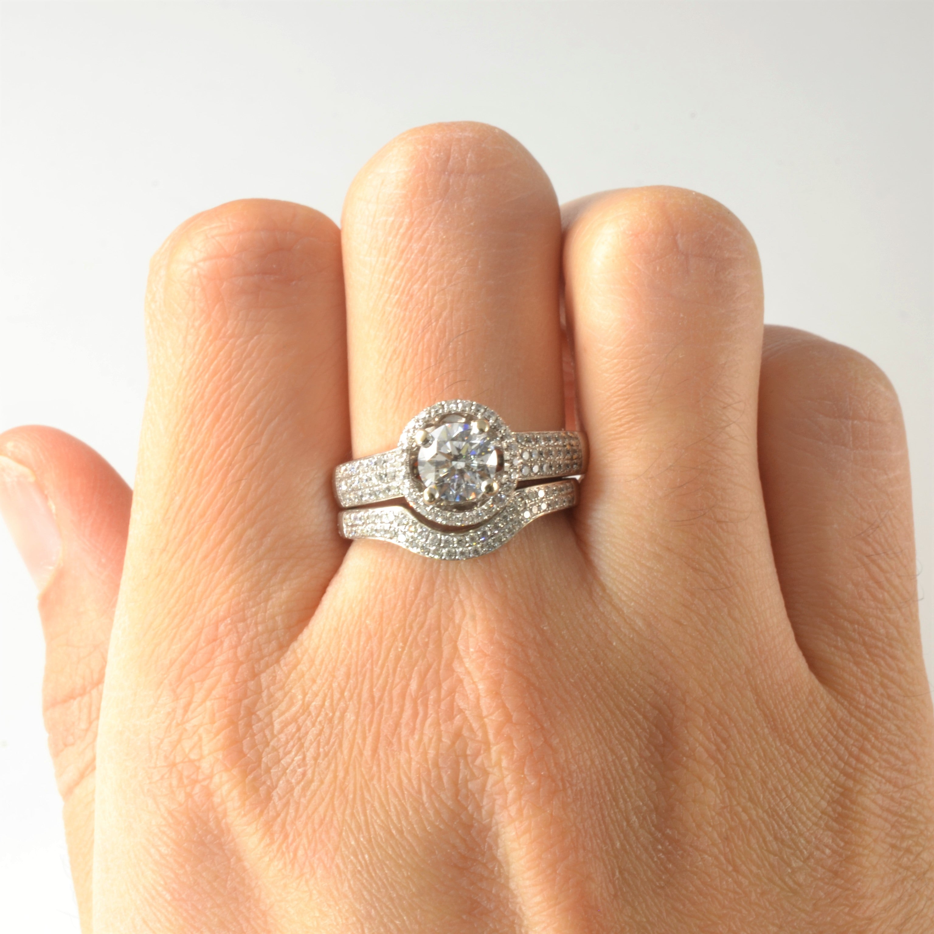 Pave Diamond Wedding Set | 1.20ctw | SZ 7 |
