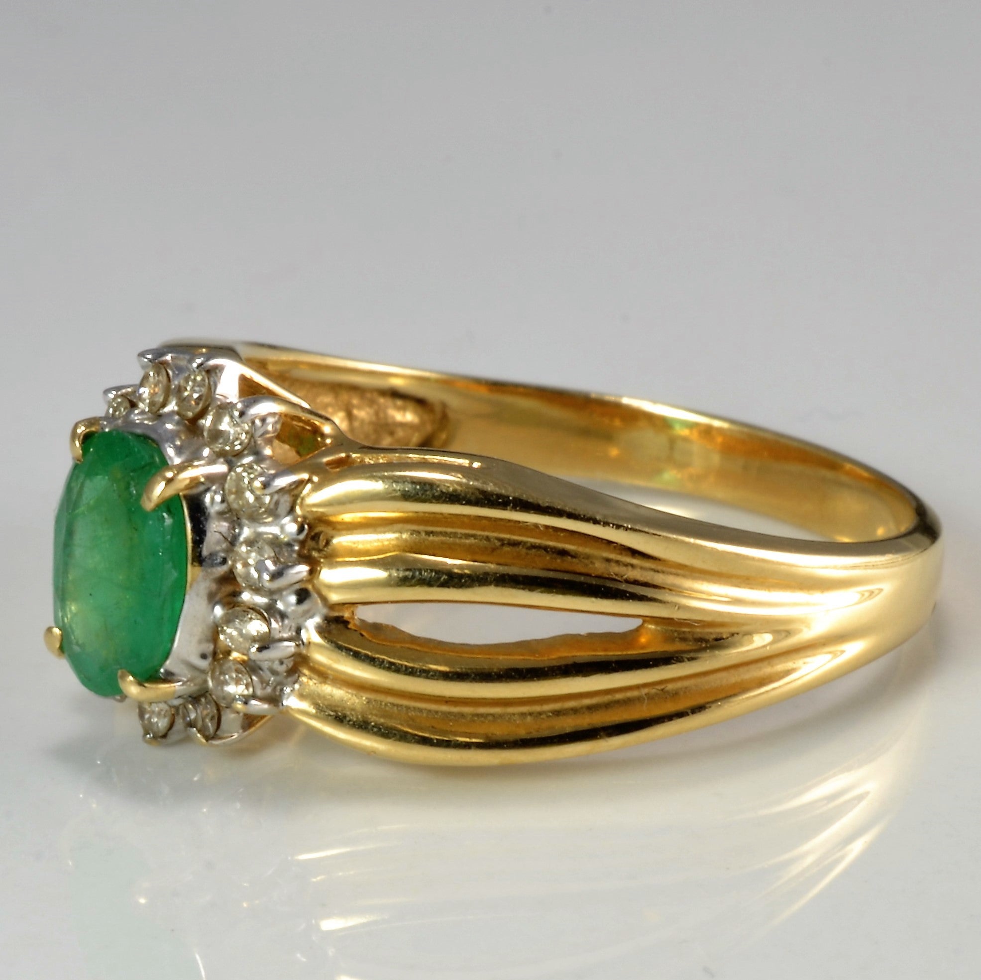 Emerald & Diamond Cocktail Ring | 0.22 ctw, SZ 8.75 |