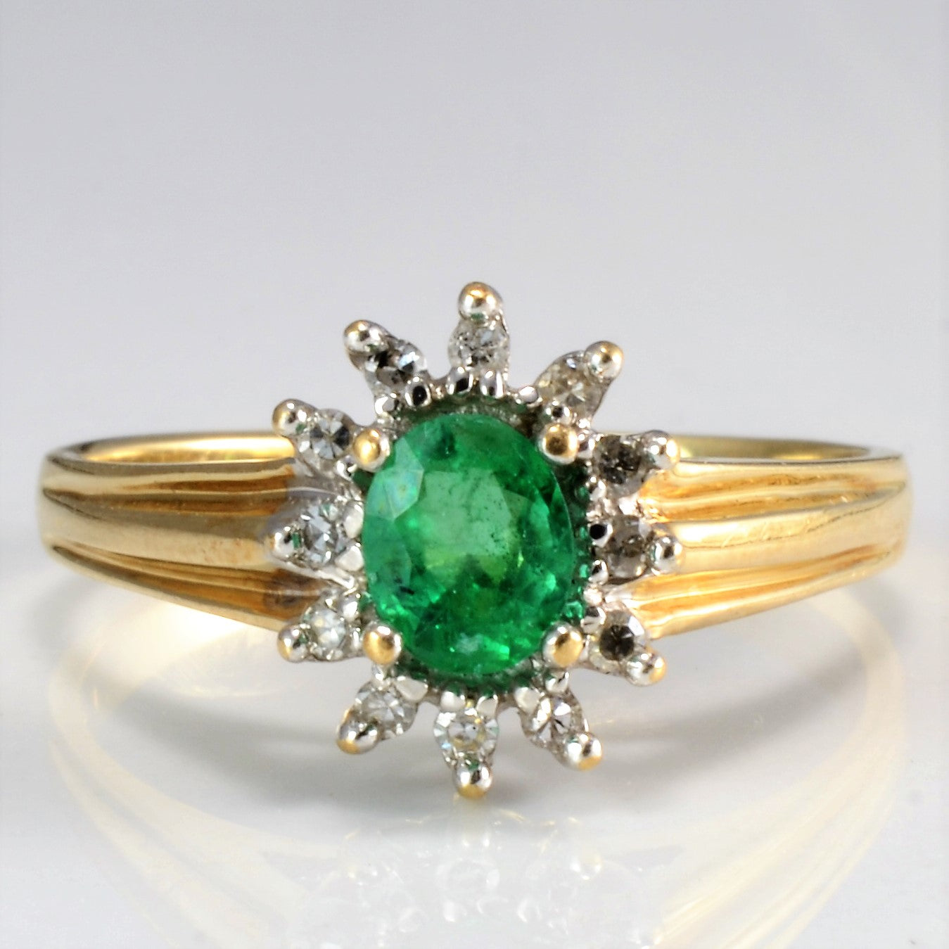 Emerald and Diamond Cocktail Ring | 0.10 ctw, SZ 6.75 |