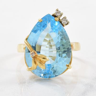 Blue Topaz & Diamond Cocktail Ring | 0.05ctw, 16.00ct | SZ 5.75 |