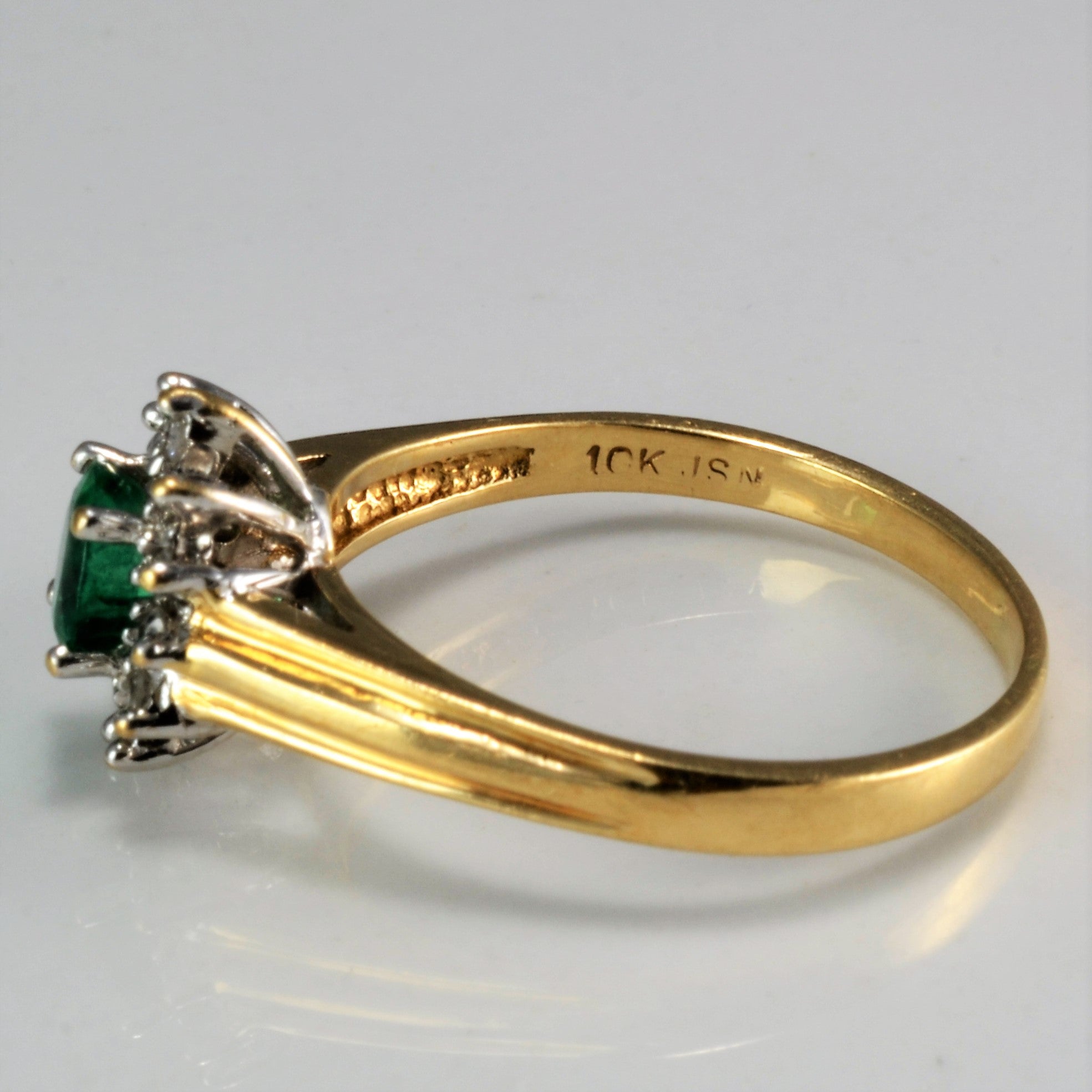 Emerald and Diamond Cocktail Ring | 0.10 ctw, SZ 6.75 |