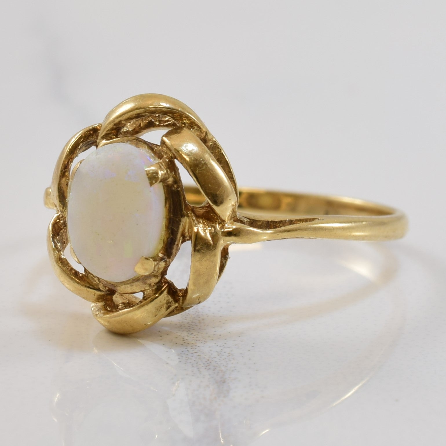 Gold Halo Opal Solitaire Ring | 0.60ct | SZ 6.5 |