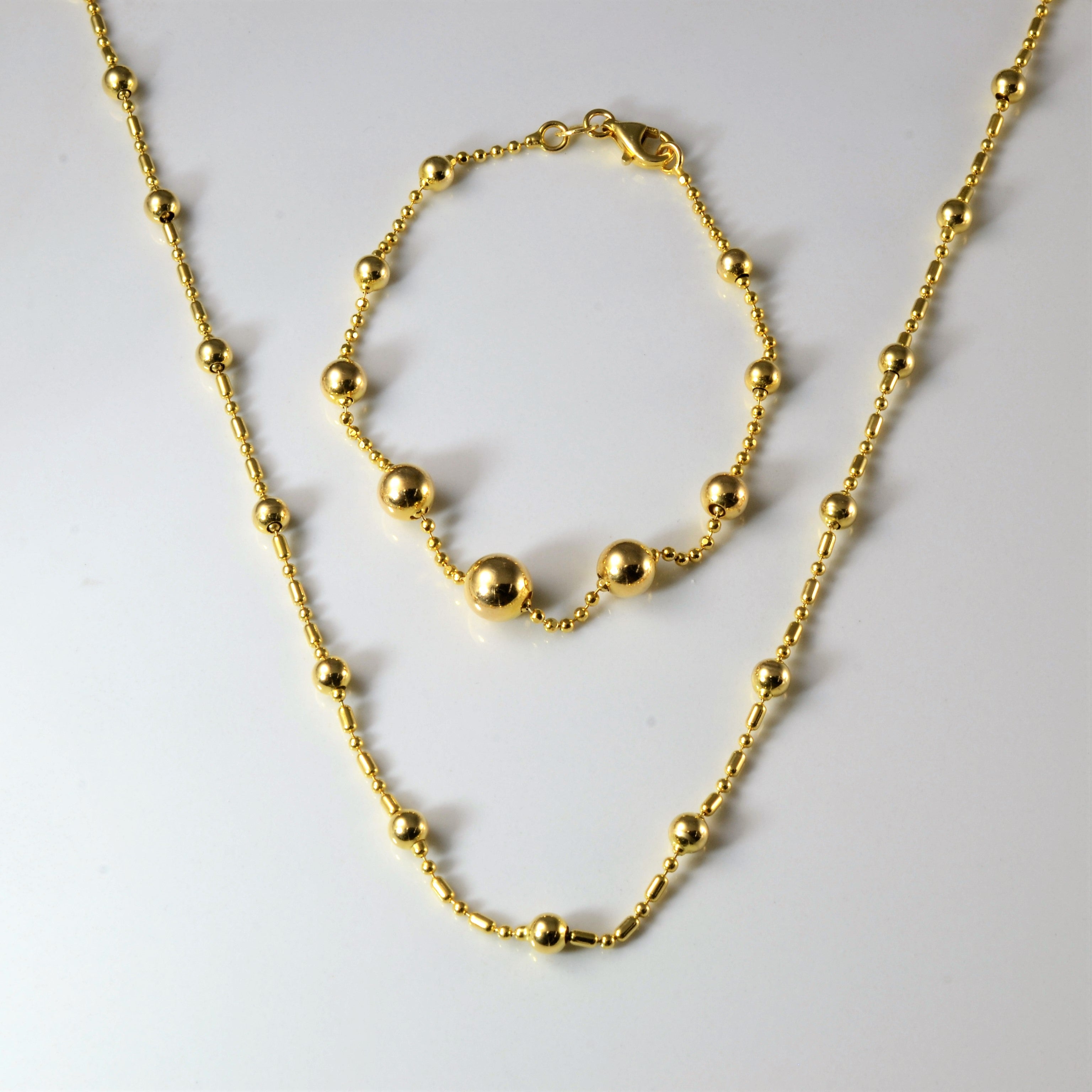 Yellow Gold Beaded Chain & Bracelet Set | 18" | 7" |