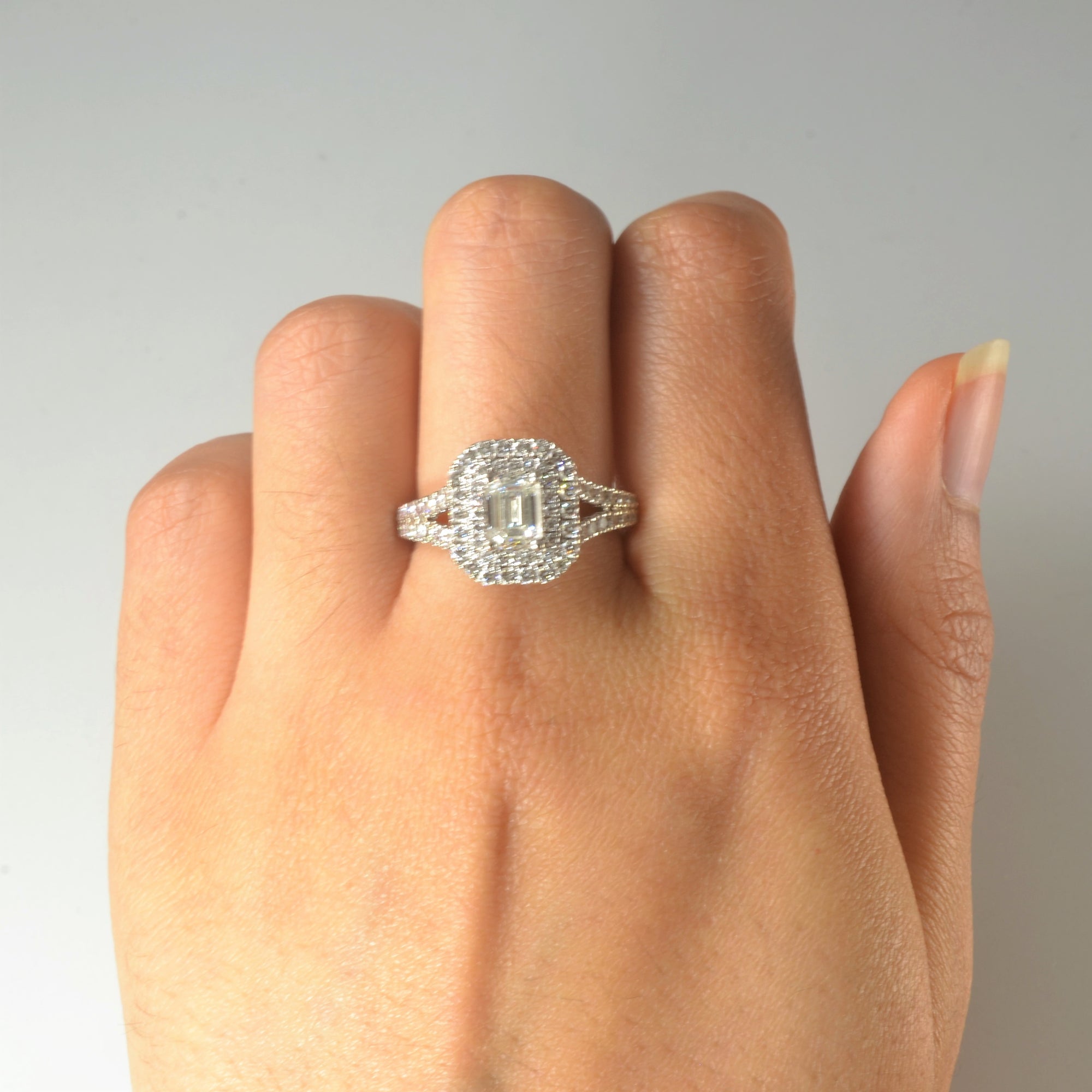 Vera Wang' Emerald Cut Double Halo Diamond Engagement Ring | 1.63ctw | SZ 7.25 |