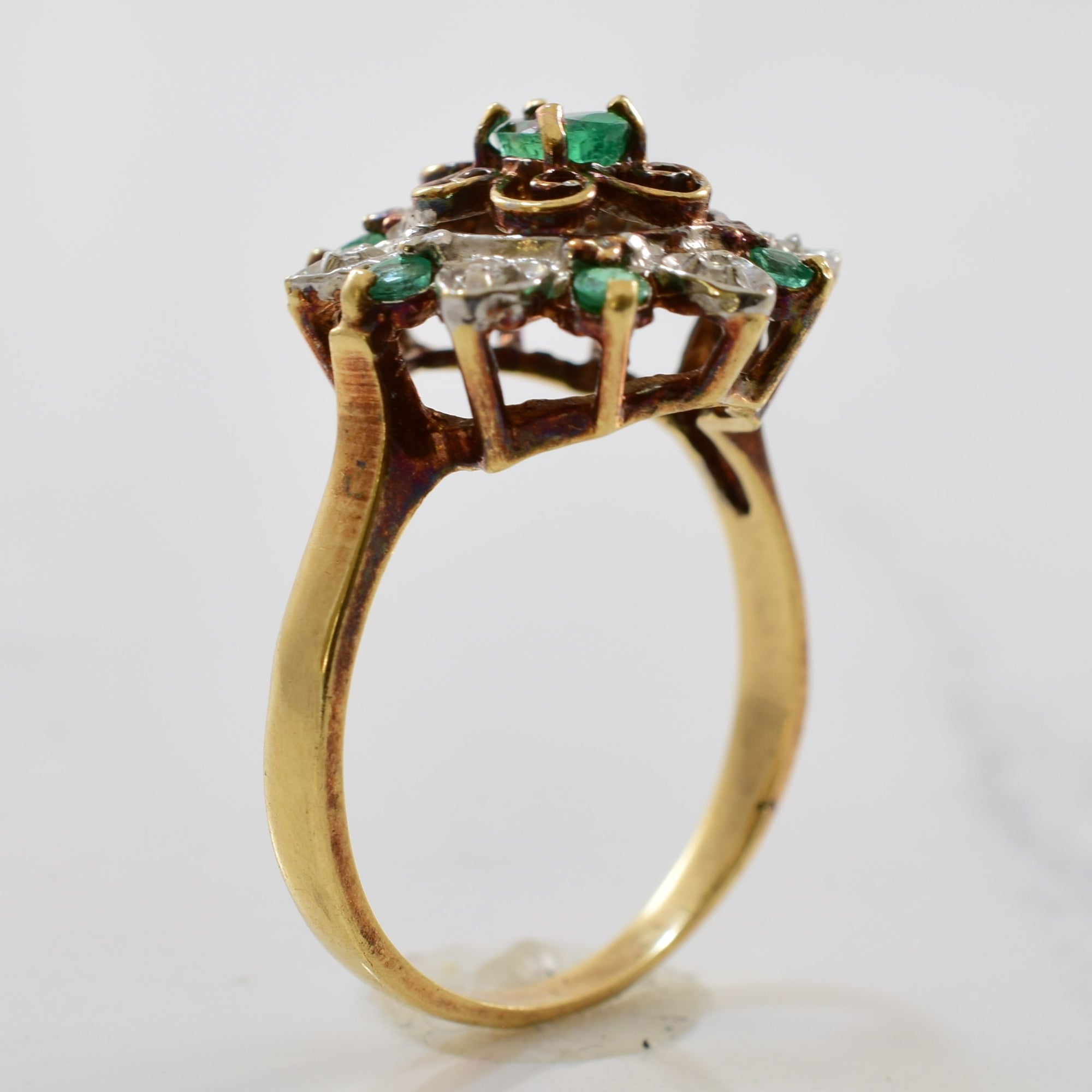 Emerald & Diamond Filigree Ring | 0.02ctw, 0.40ctw | SZ 7 |