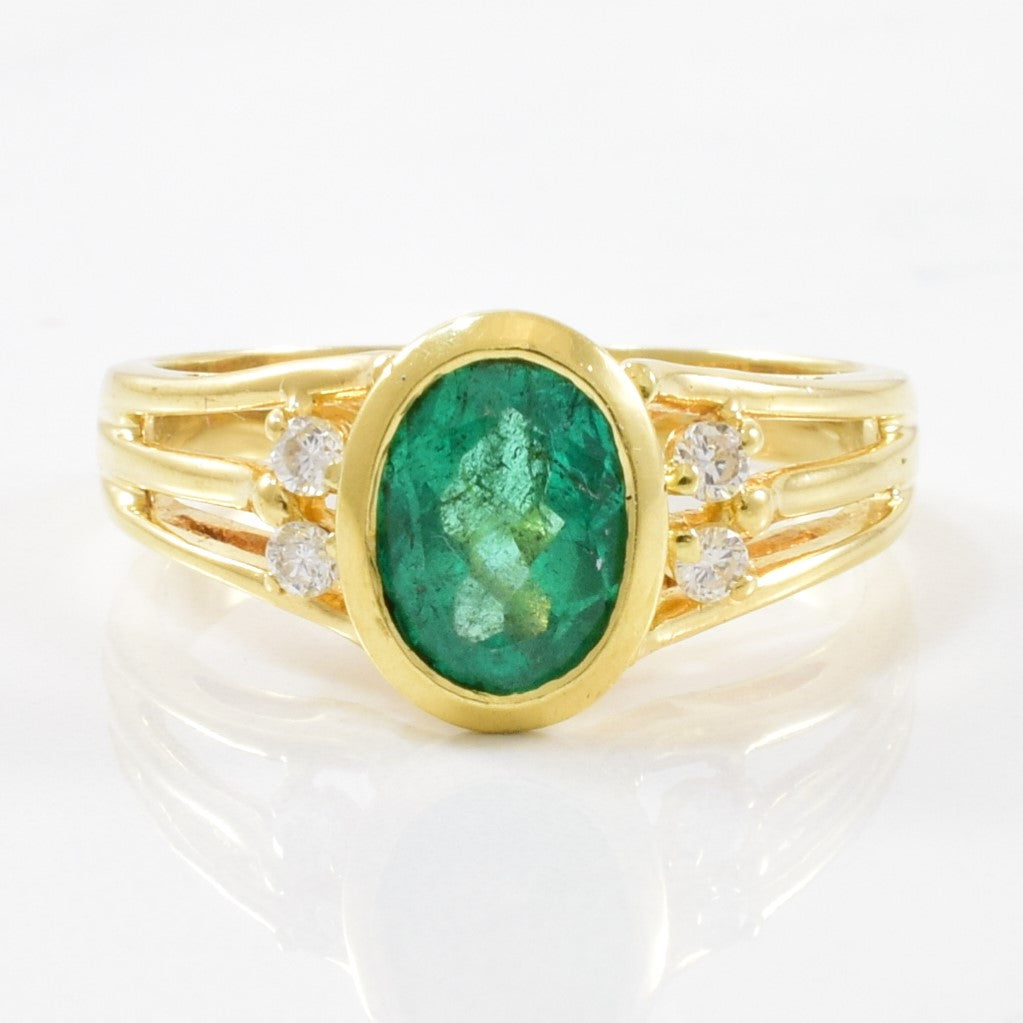 Bezel Set Emerald & Diamond Ring | 0.10ctw, 1.60ct | SZ 7.5 |