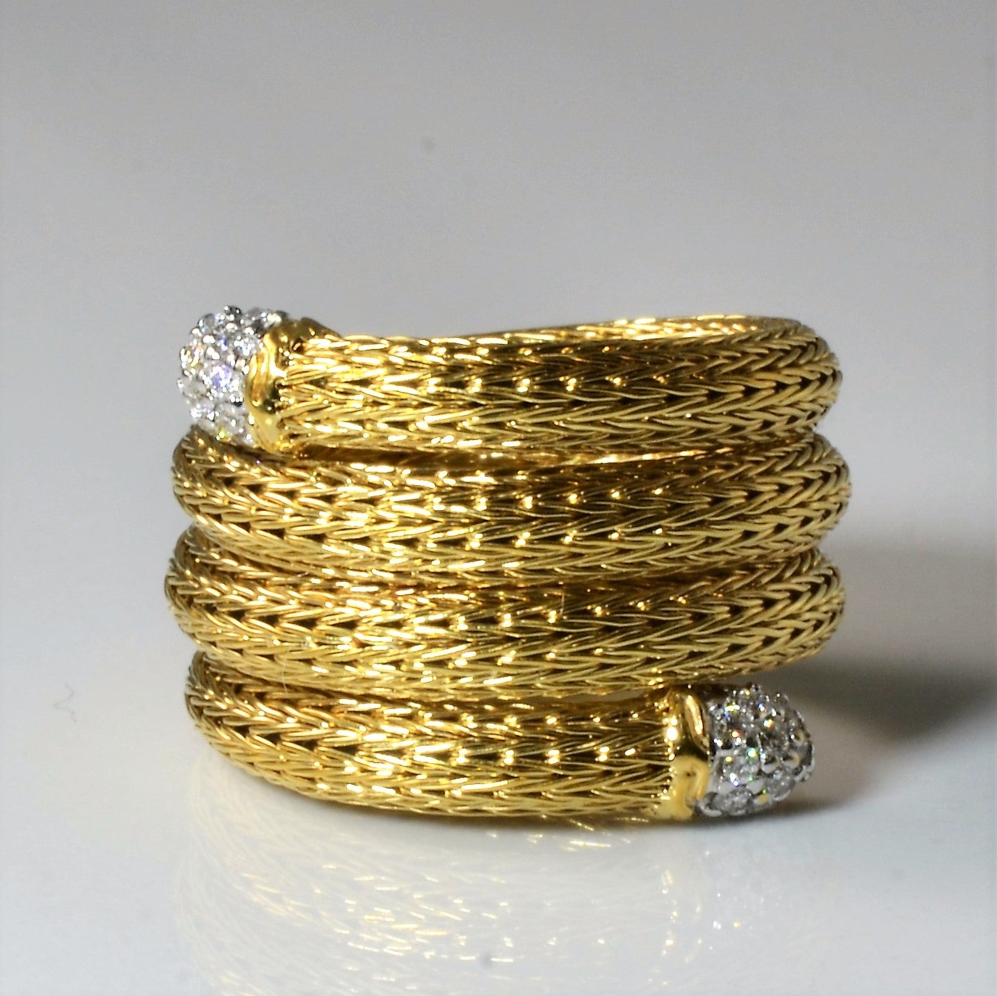 Bague en or jaune avec maille et diamants | 0,12 ct | Taille 4,5 | 