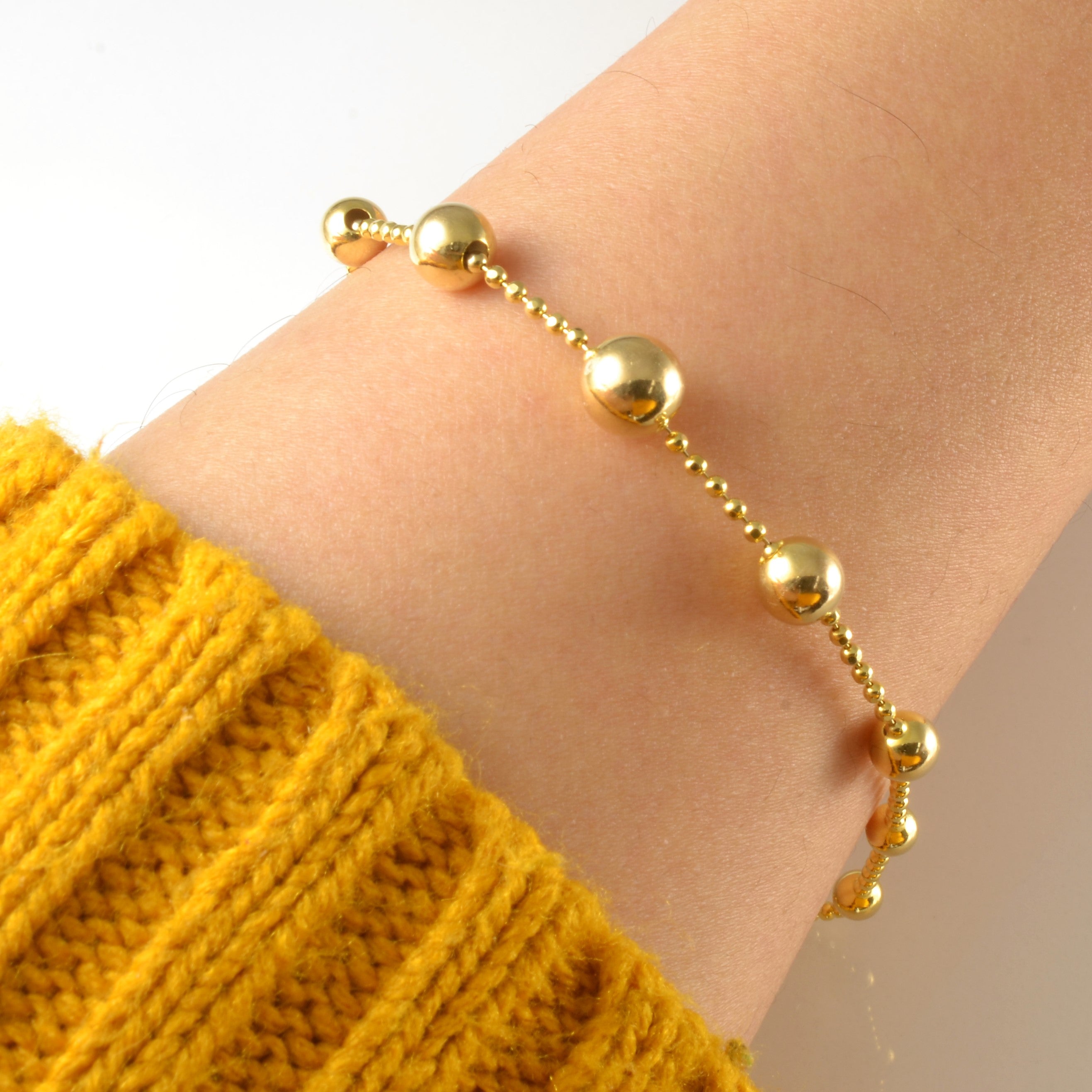 Yellow Gold Beaded Chain & Bracelet Set | 18" | 7" |