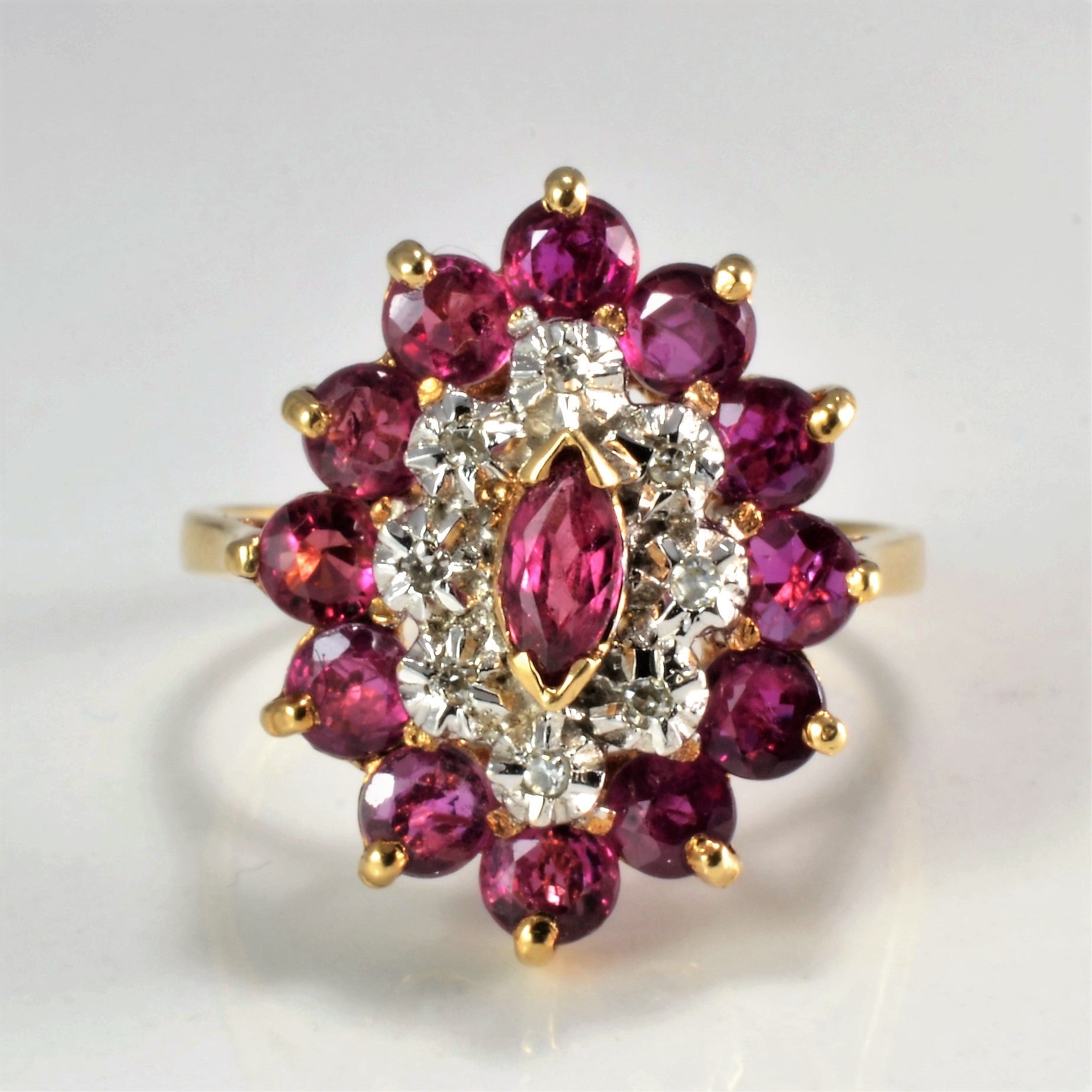 Cluster Ruby & Diamond Cocktail Ring | 0.04 ctw, SZ 6 |