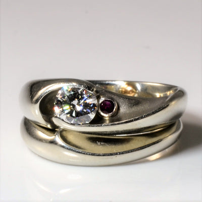 Unique Diamond & Ruby Swirl Wedding Set | 0.49ct | SZ 6.5 |