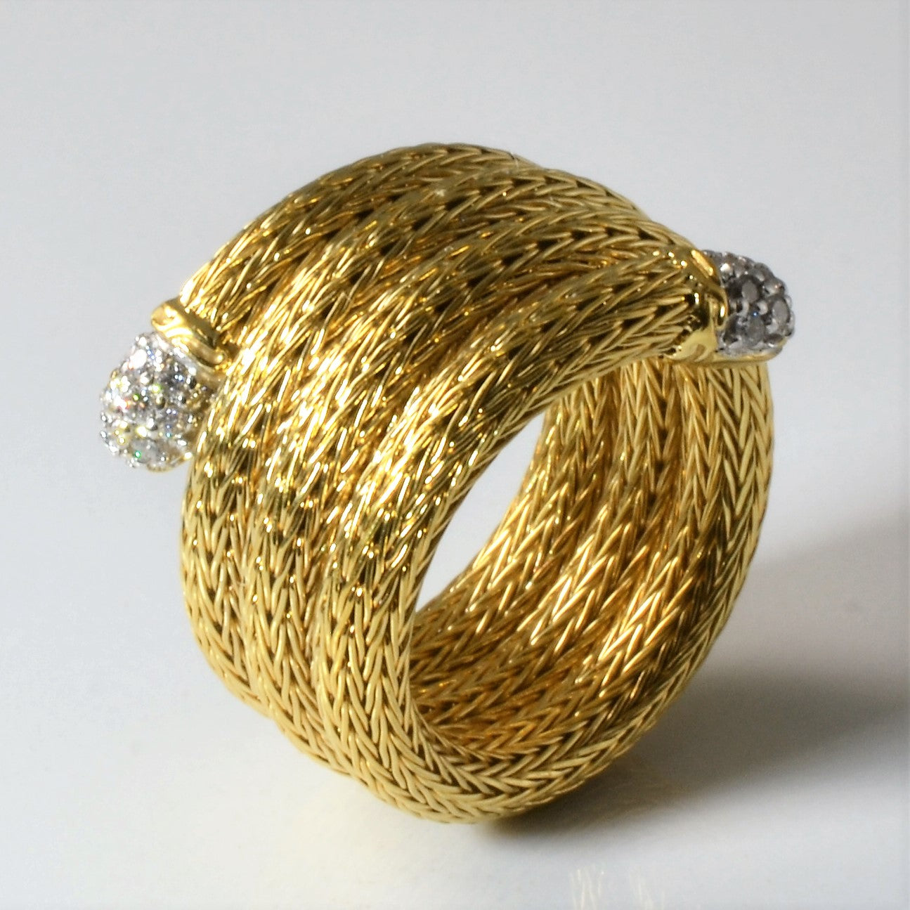 Bague en or jaune avec maille et diamants | 0,12 ct | Taille 4,5 | 