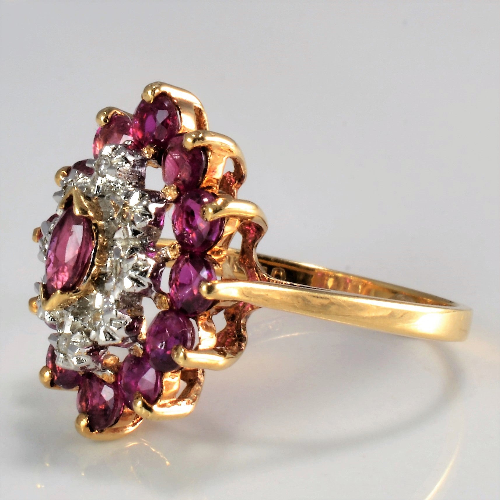 Cluster Ruby & Diamond Cocktail Ring | 0.04 ctw, SZ 6 |