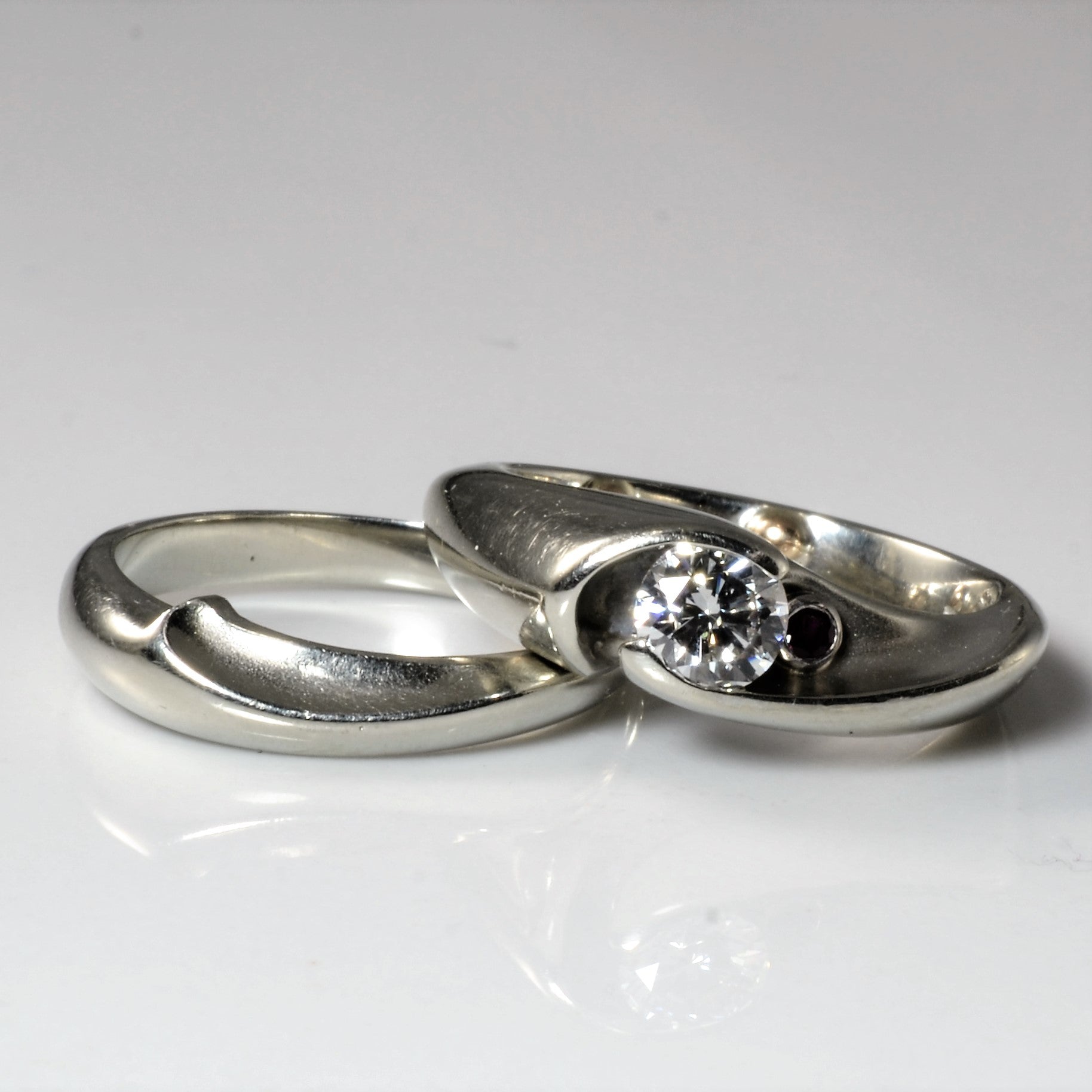 Unique Diamond & Ruby Swirl Wedding Set | 0.49ct | SZ 6.5 |