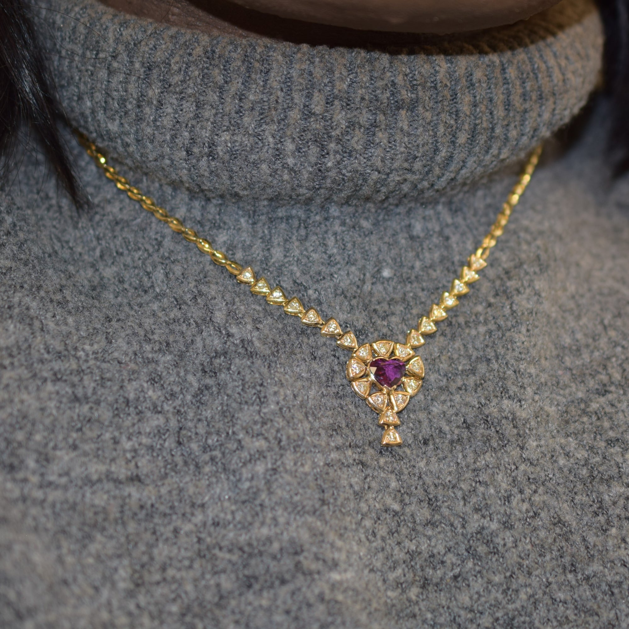 Ornate Ruby Heart & Diamond Necklace | 1.08ct, 1.12ctw | 19.5 |