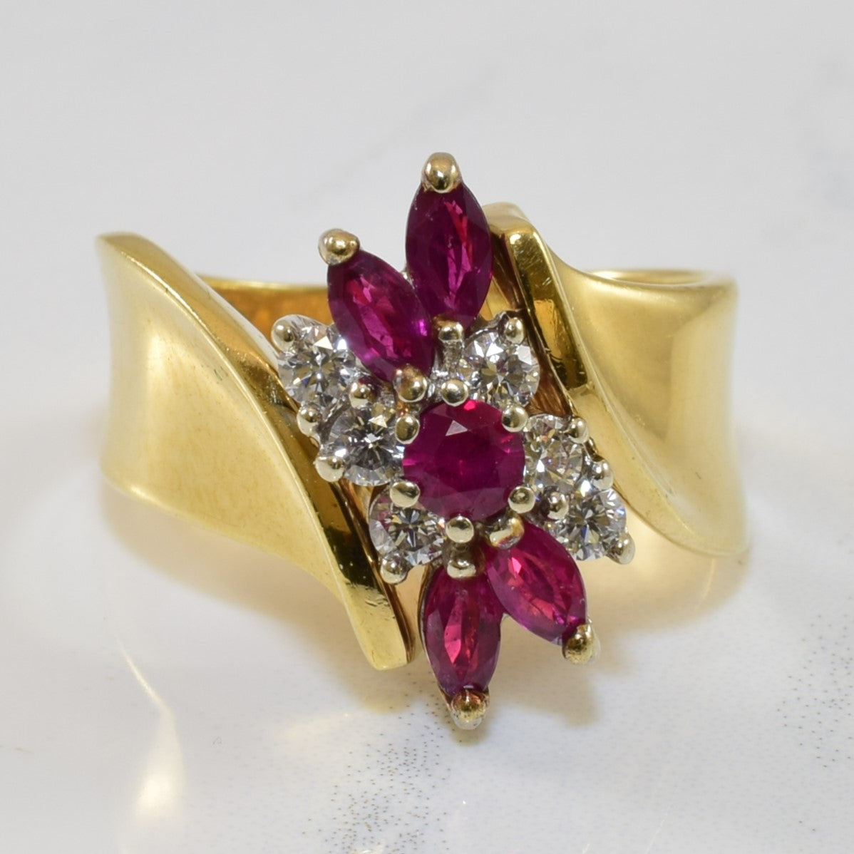 Mixed Cut Ruby Cascade Bypass Ring | 0.24ctw, 0.70ctw | SZ 7.25 |