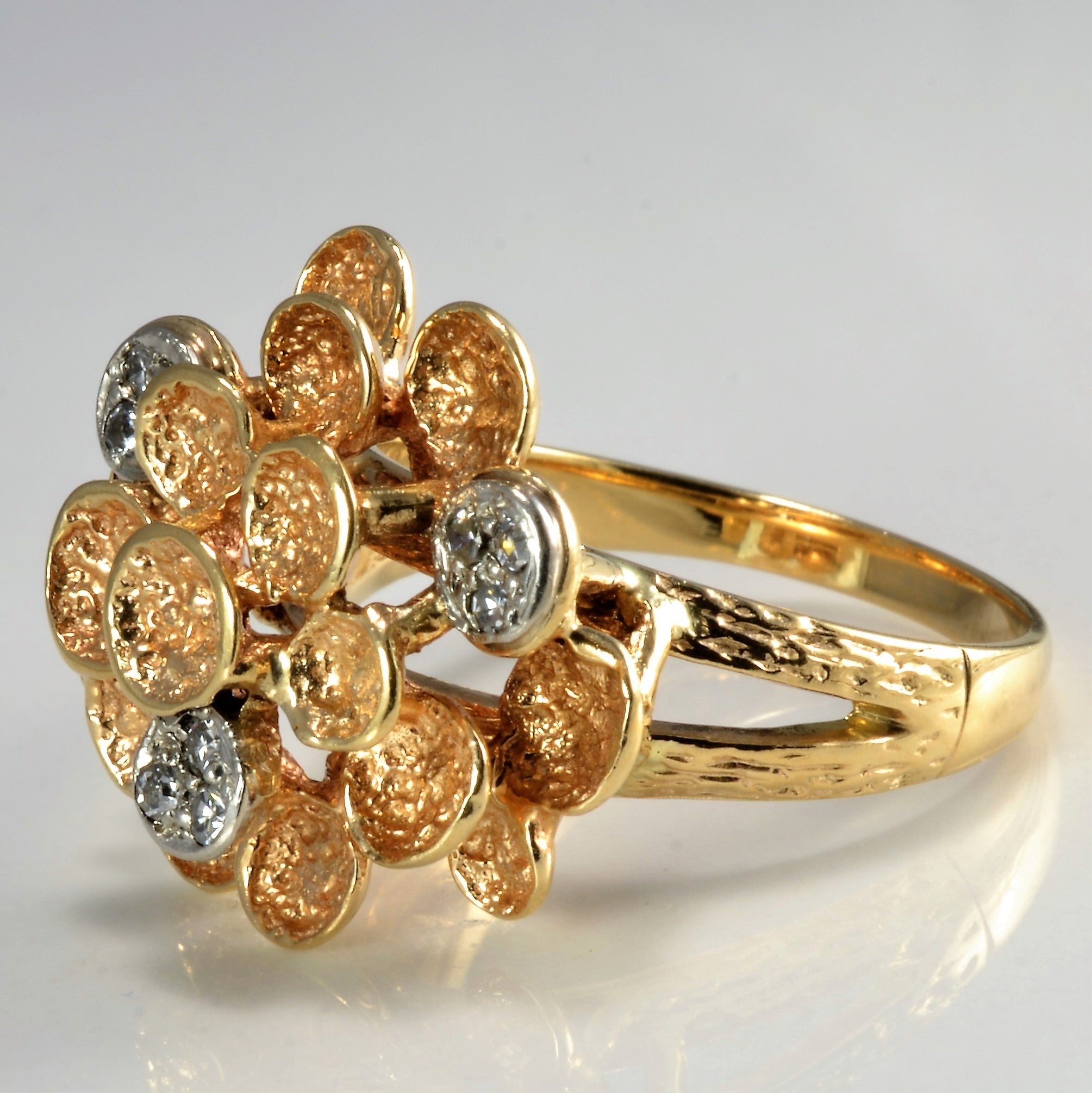 Bague large en diamant à anneau fendu texturé | 0,09 ct, taille 8,75 | 