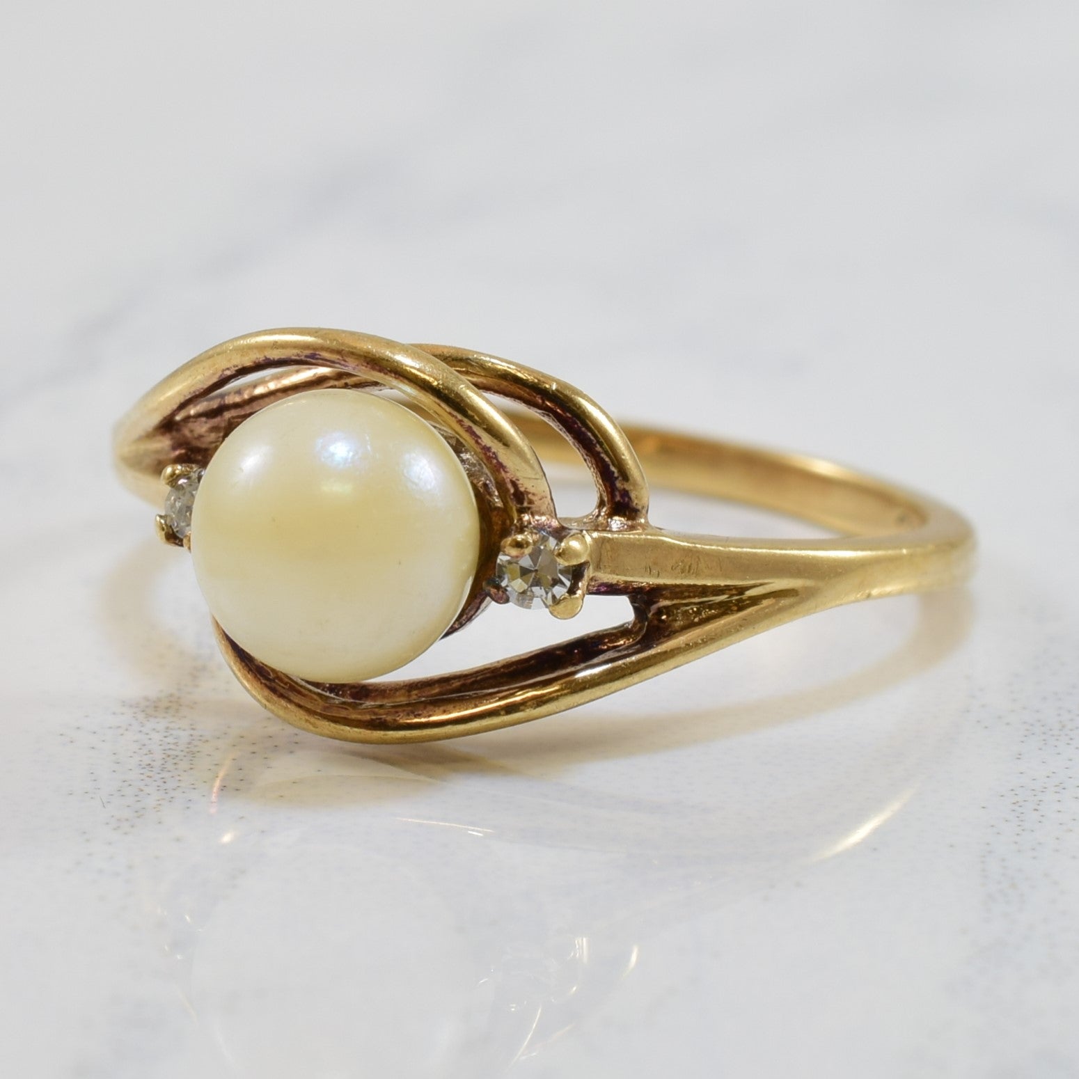 Pearl & Diamond Bypass Ring | 1.38ct, 0.03ctw | SZ 6.25 |