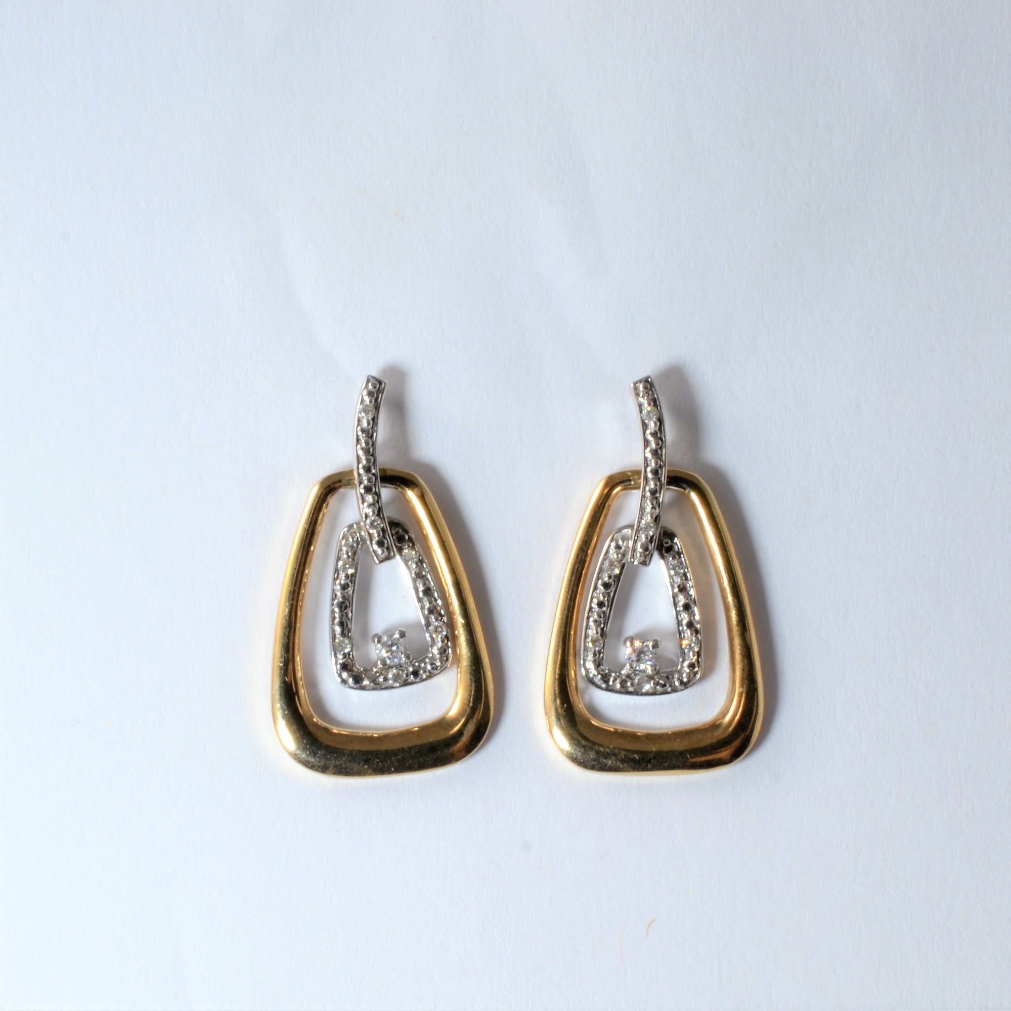 Two Tone Pave Diamond Drop Earrings | 0.12ctw |