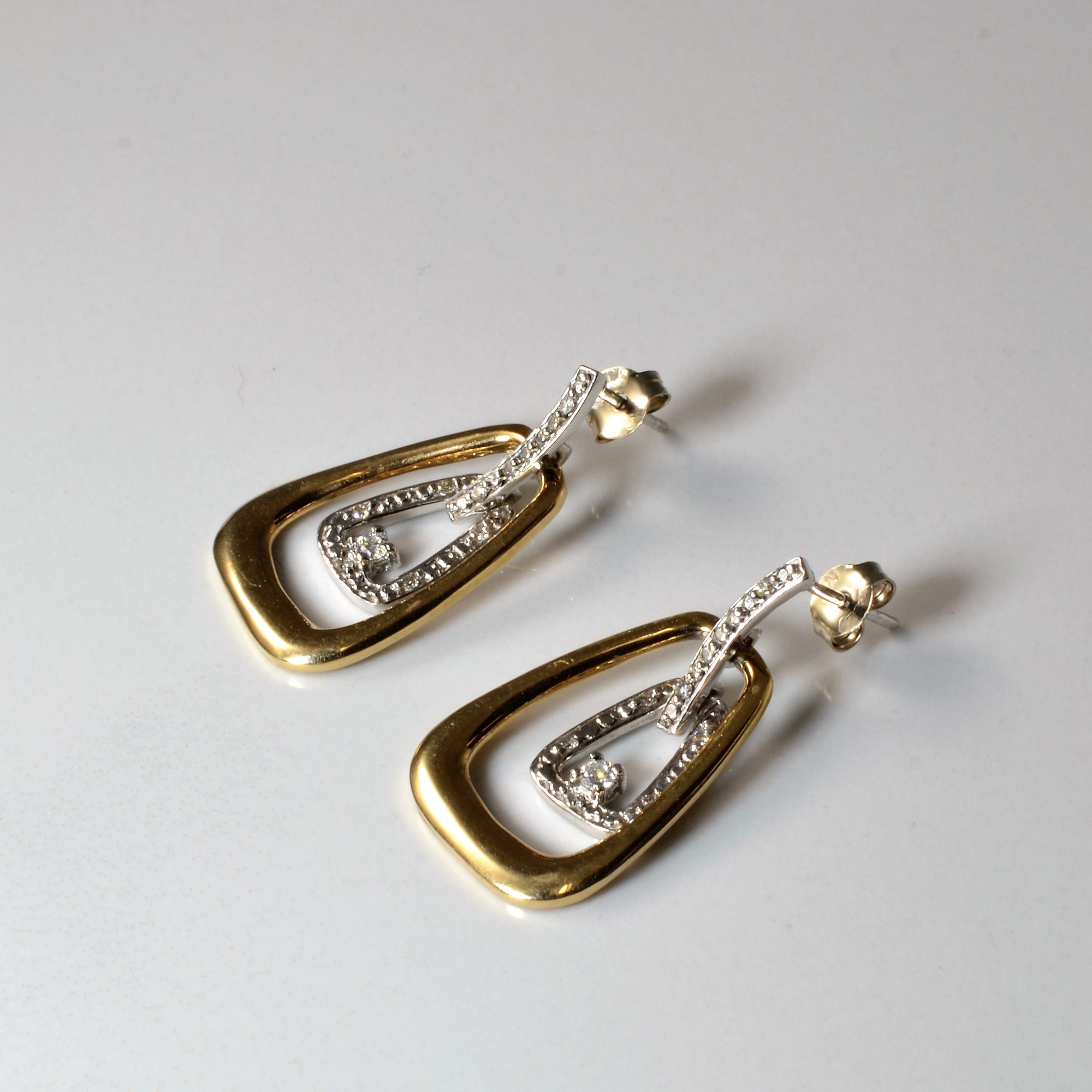 Two Tone Pave Diamond Drop Earrings | 0.12ctw |