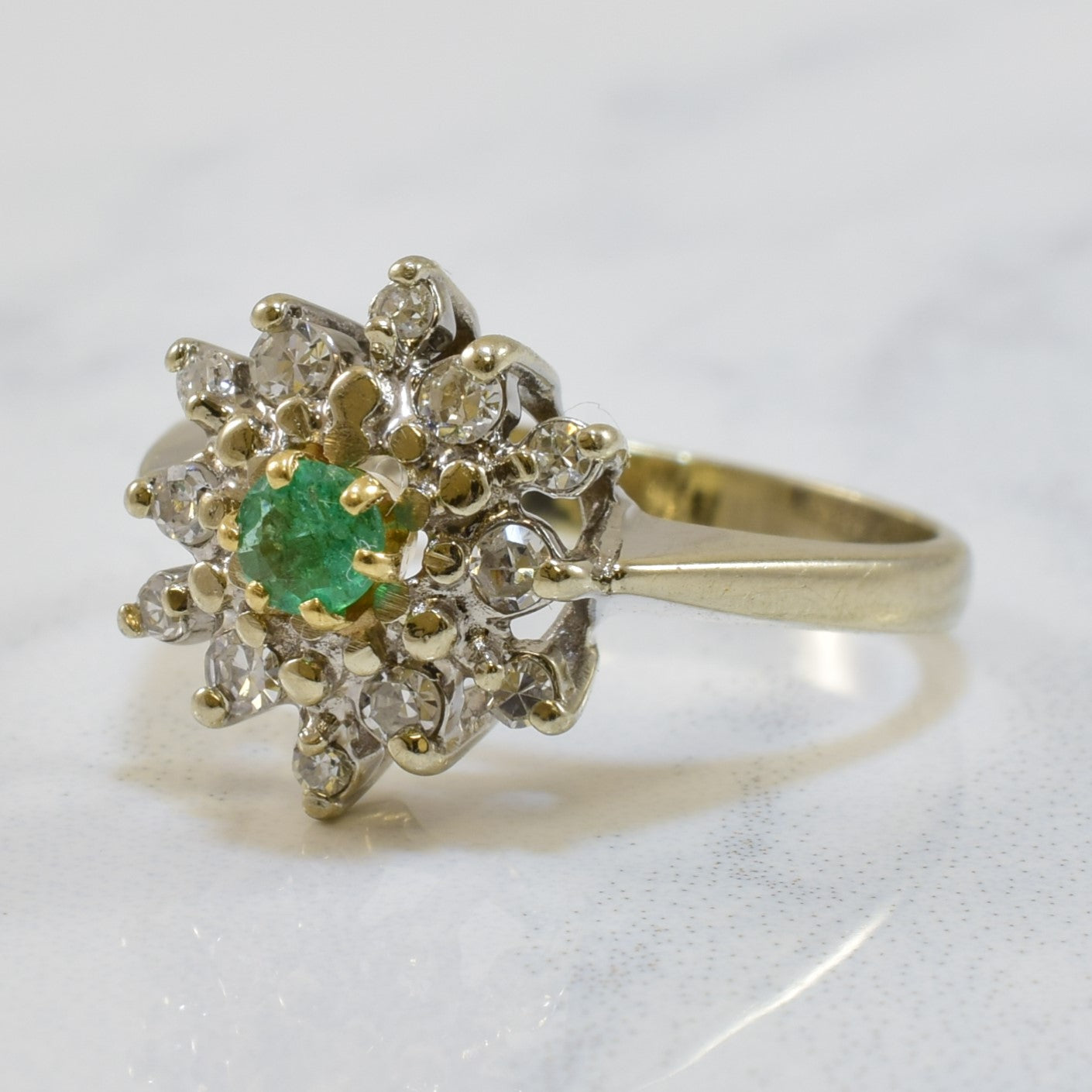 Emerald & Diamond Cluster Ring | 0.24ctw, 0.15ct | SZ 4.75 |