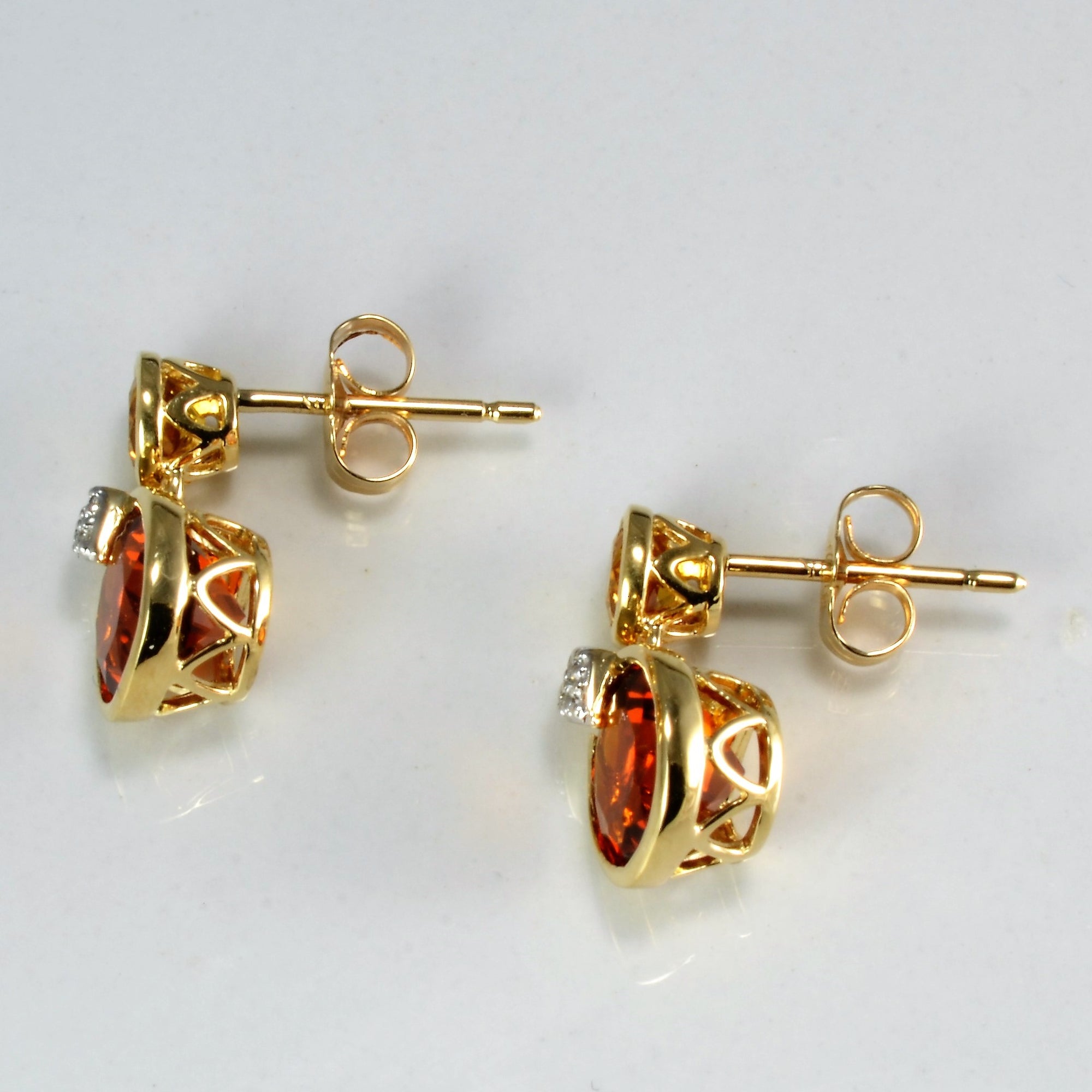 Bezel Set Citrine & Diamond Earrings | 0.04 ctw |