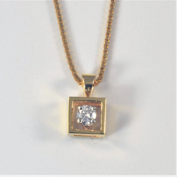 Square Set Diamond Necklace | 0.18ct | 14