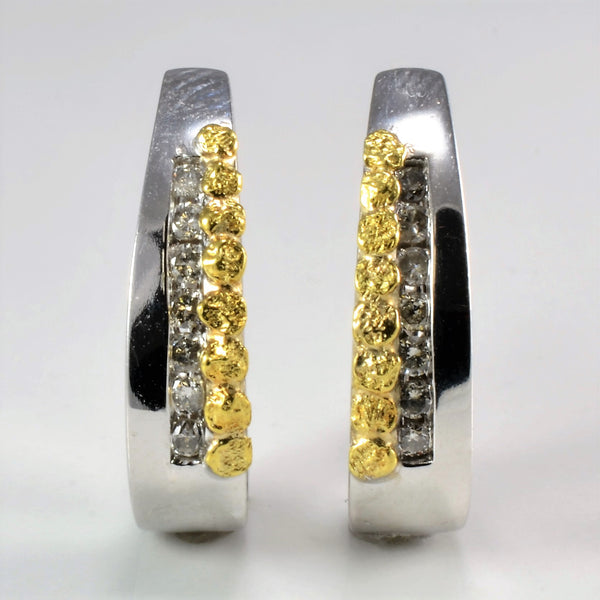 Two-Tone Gold Channel Diamond Huggie Earrings | 0.20 ctw |