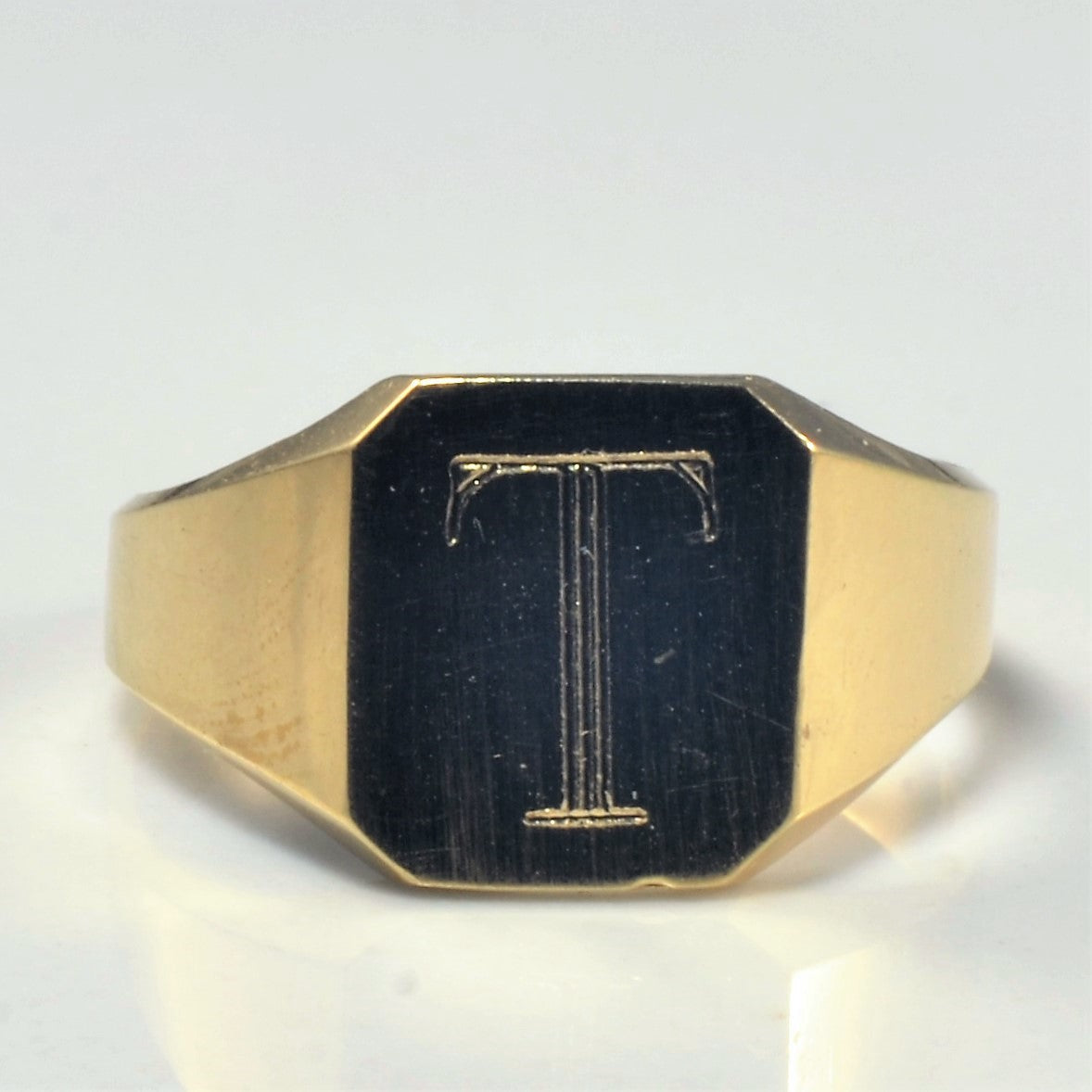 Initial 'T' Yellow Gold Signet Ring | SZ 5.5 |