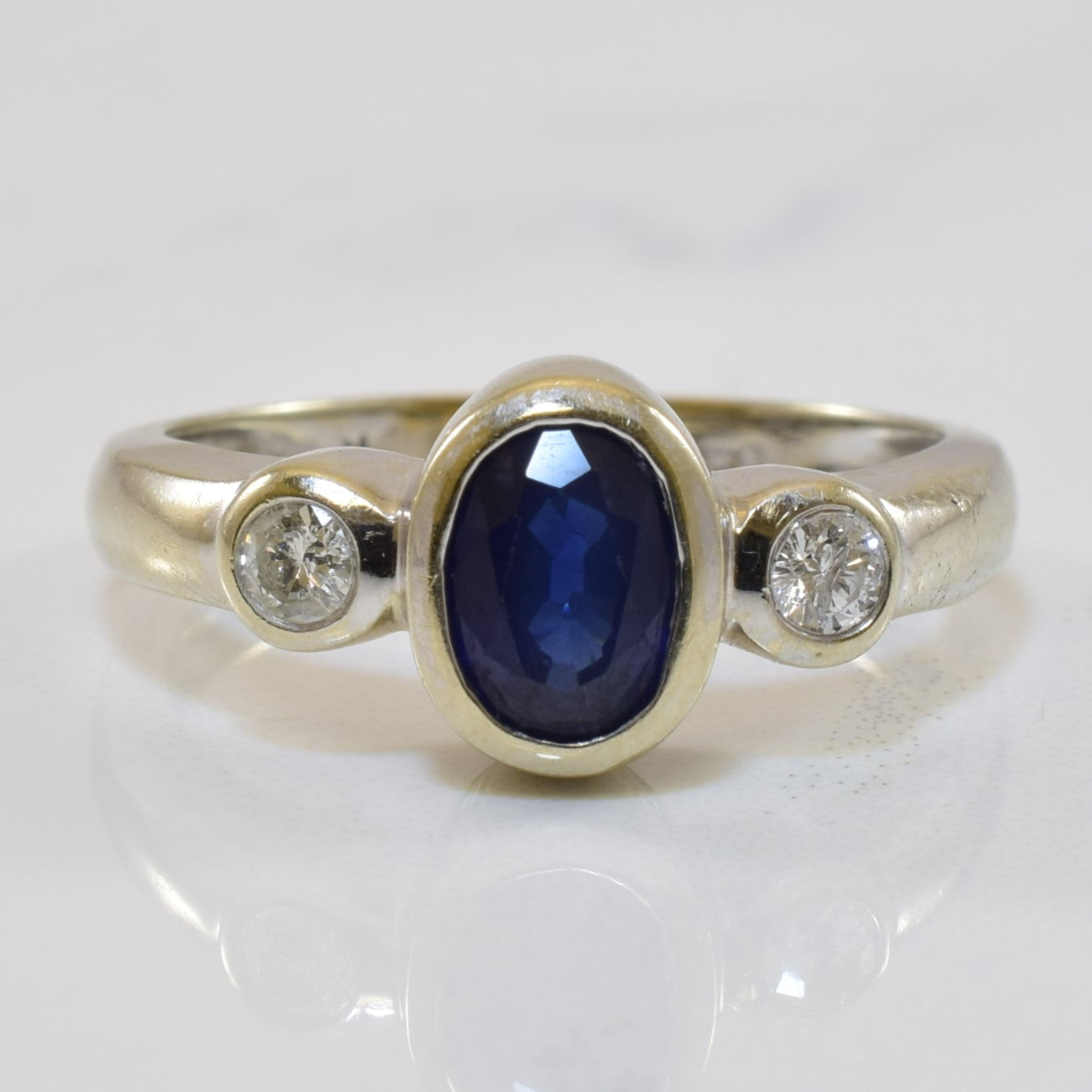 Bezel Set Sapphire & Diamond Ring | 0.75ct, 0.12ctw | SZ 6.25 |
