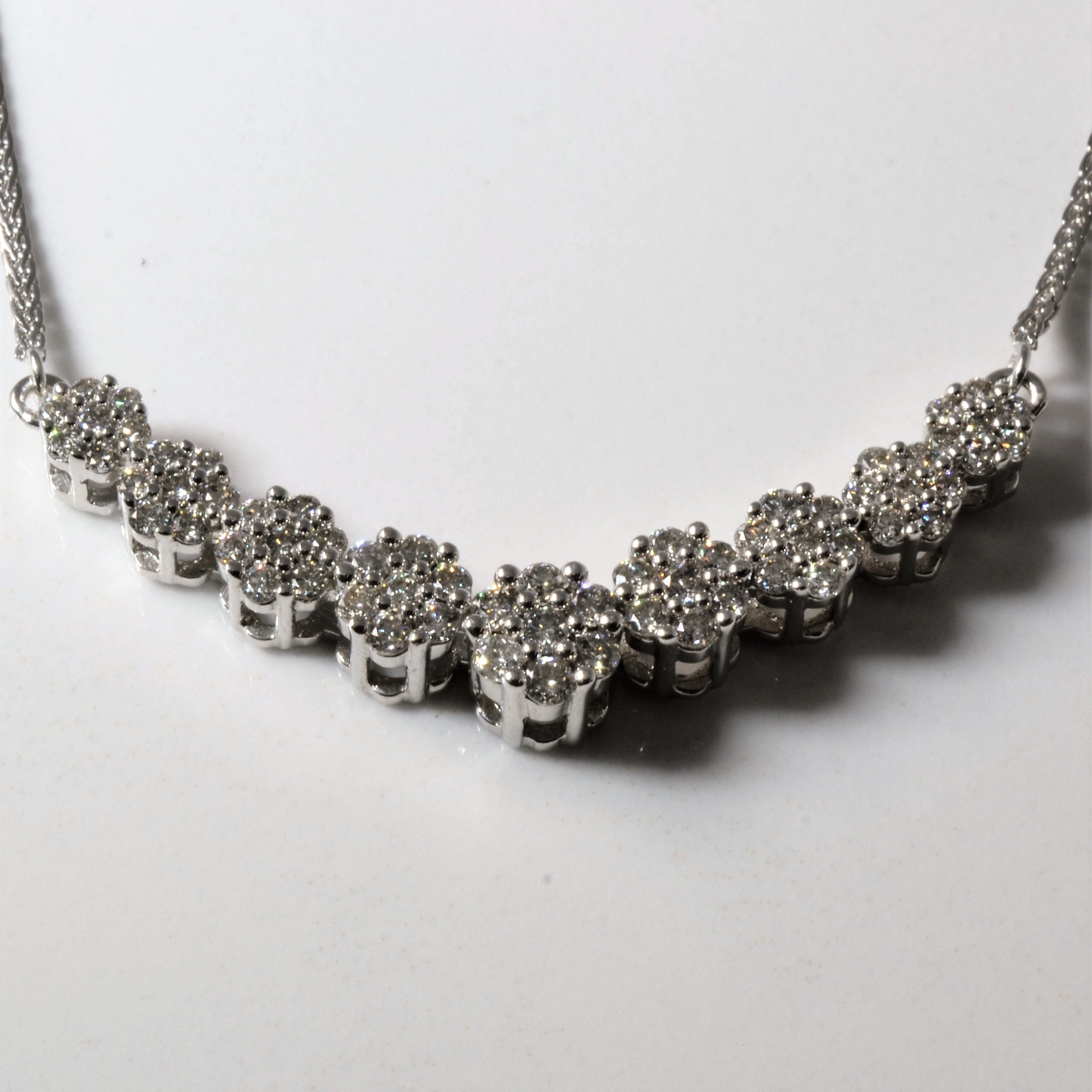 Cluster Diamond White Gold Necklace | 0.88ctw | 17"|