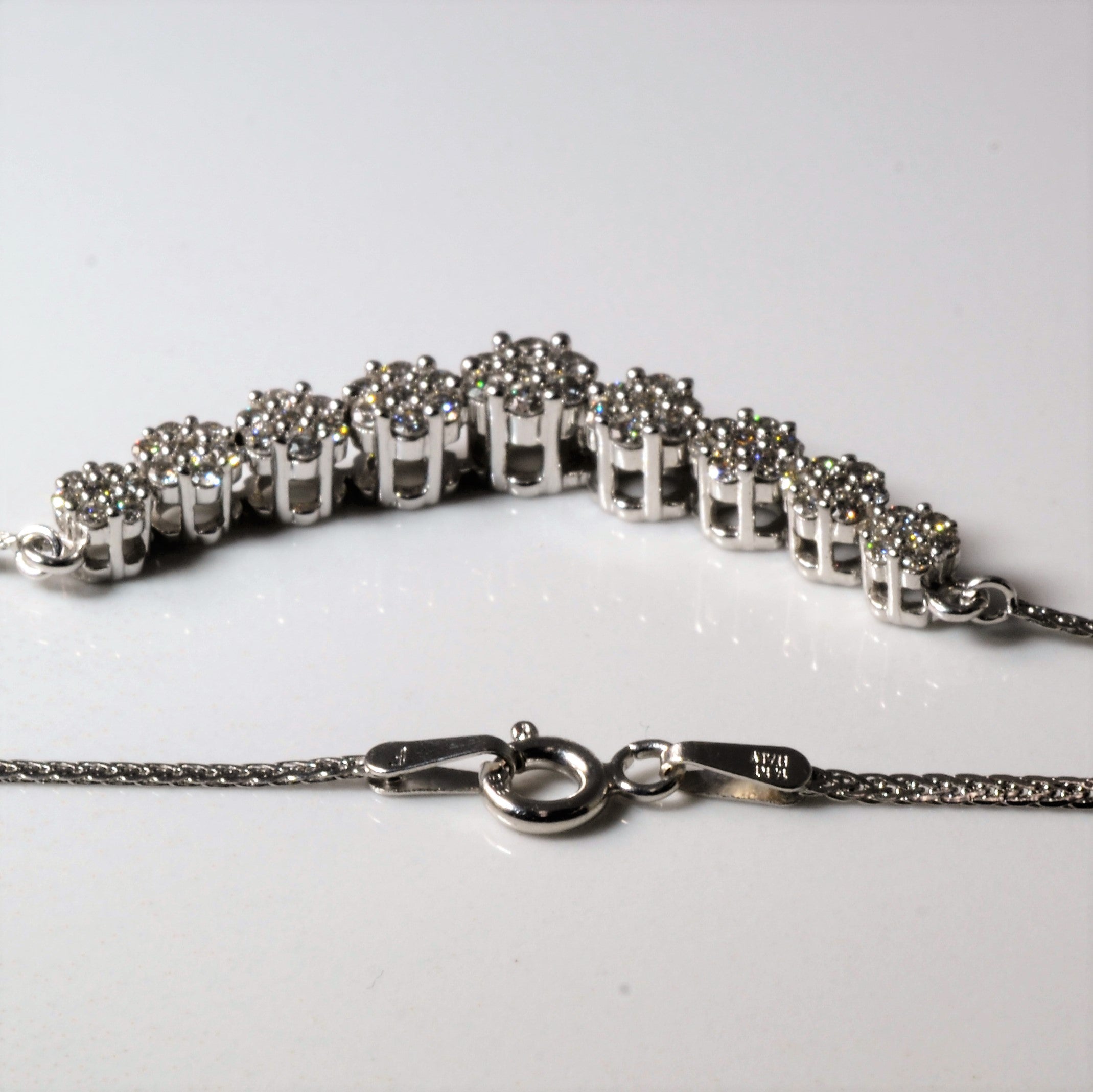 Cluster Diamond White Gold Necklace | 0.88ctw | 17"|