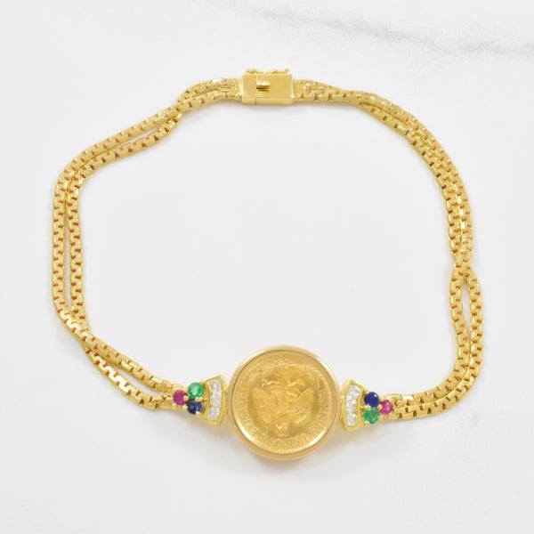 Two Peso Gold Coin Bracelet | 0.12ctw, 0.22ctw | 7