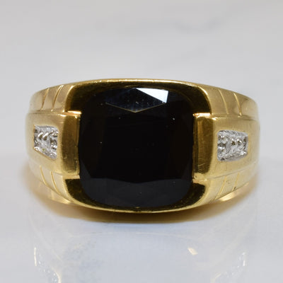 Faceted Cushion Cut Onyx & Diamond Ring | 0.02ctw, 4.00ctw | SZ 9 |
