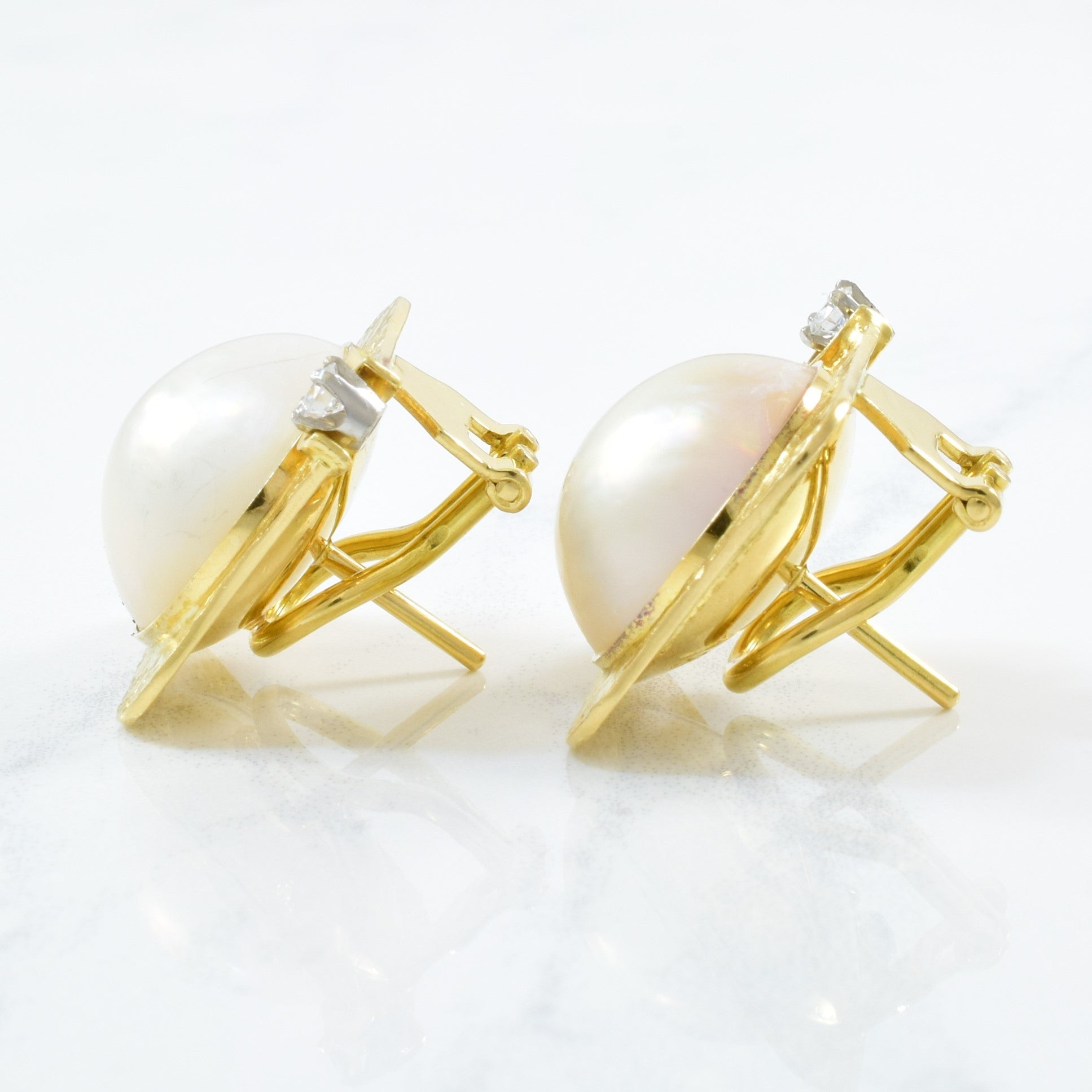 Mabe Pearl & Diamond Omega Stud Earrings | 0.16ctw |