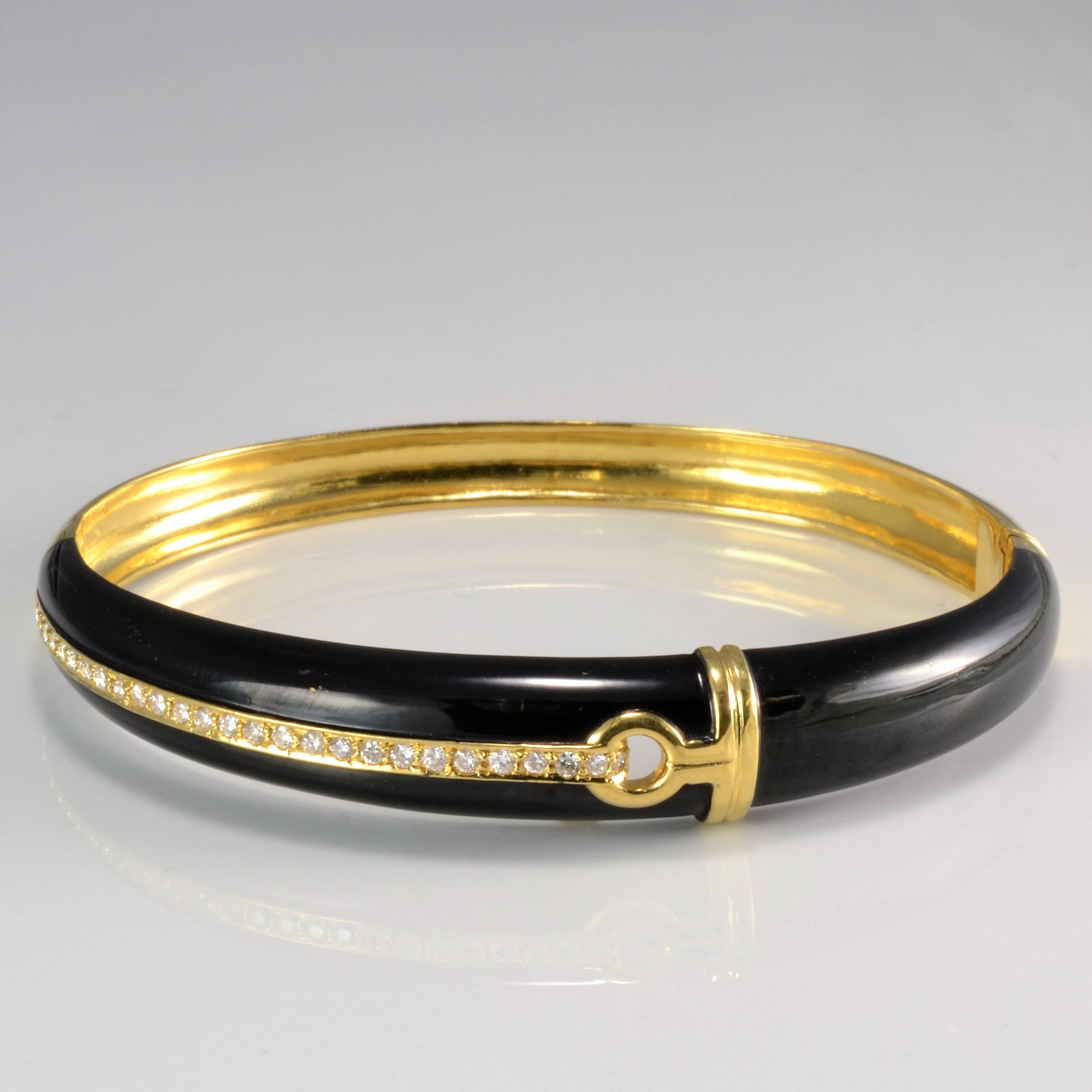 Beautiful Enameled 18K Gold Diamond Bangle, Ring & Earrings Set | 0.77 ctw |