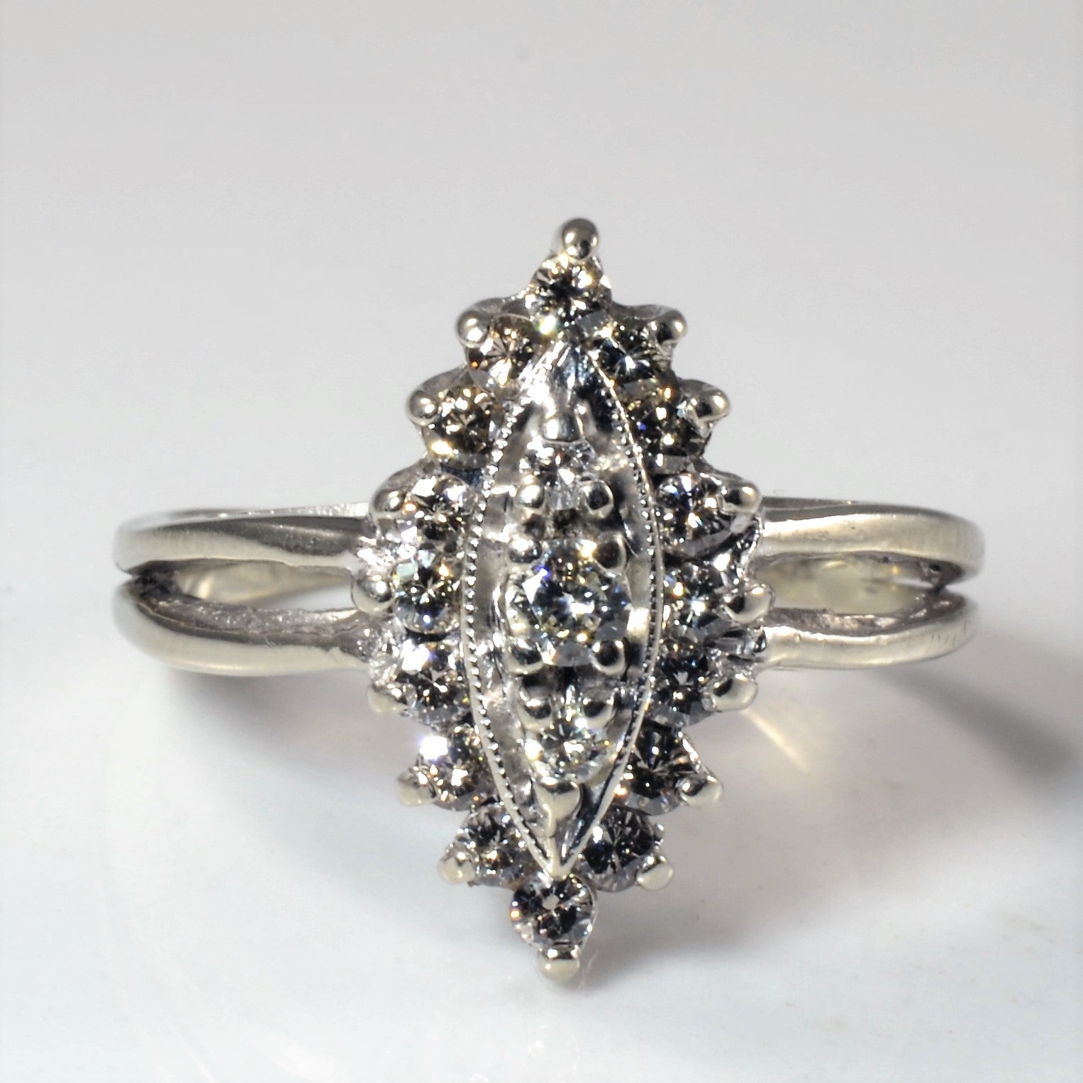 Marquise Shaped Diamond Cluster Engagement Ring | 0.32ctw | SZ 7.25 |