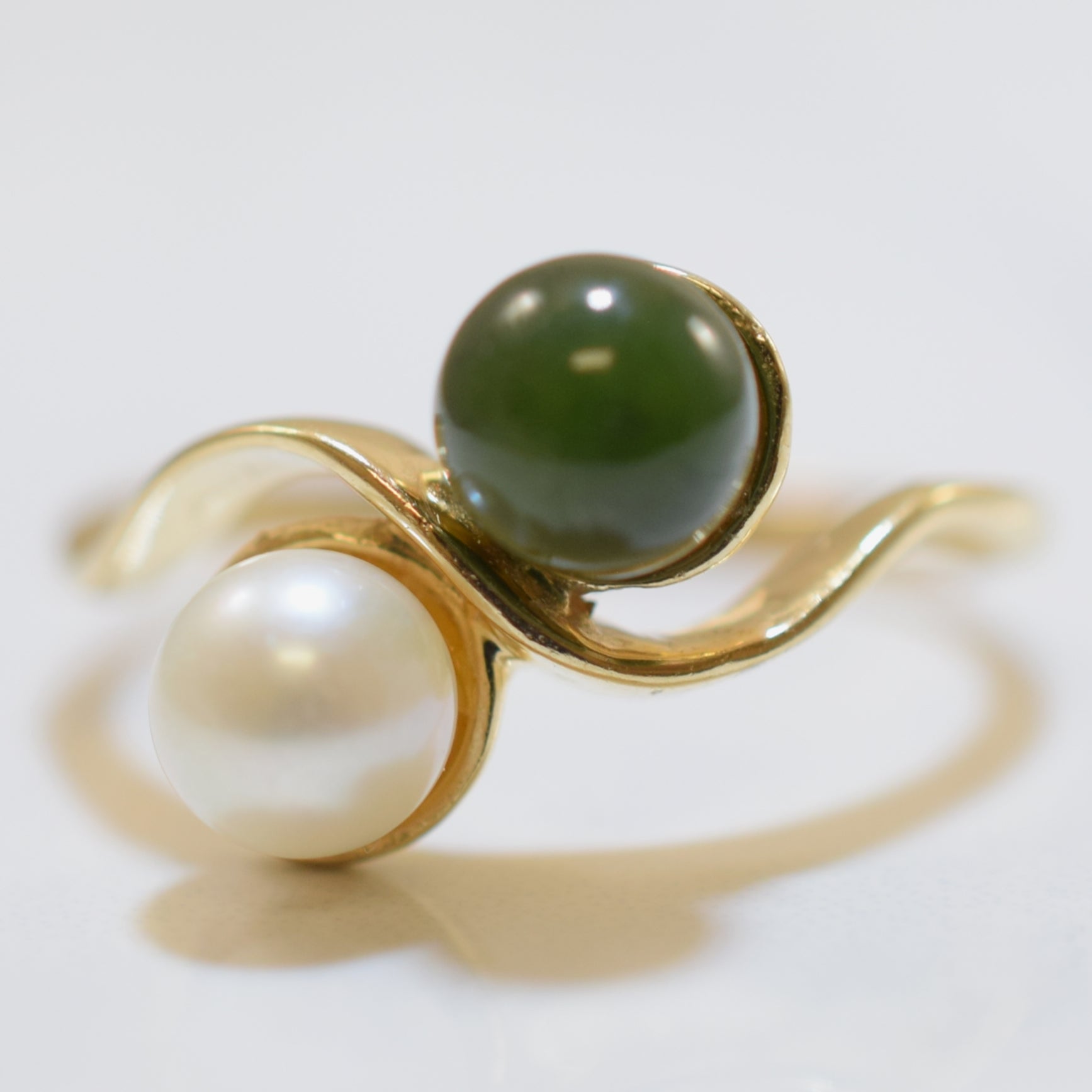 Nephrite & Pearl Bypass Ring | 1.70ct, 1.30ct | SZ 8 |