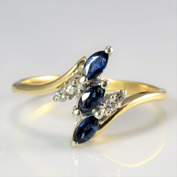 Bypass Three Stone Sapphire & Diamond Ring | 0.03 ctw, SZ 5.75 |