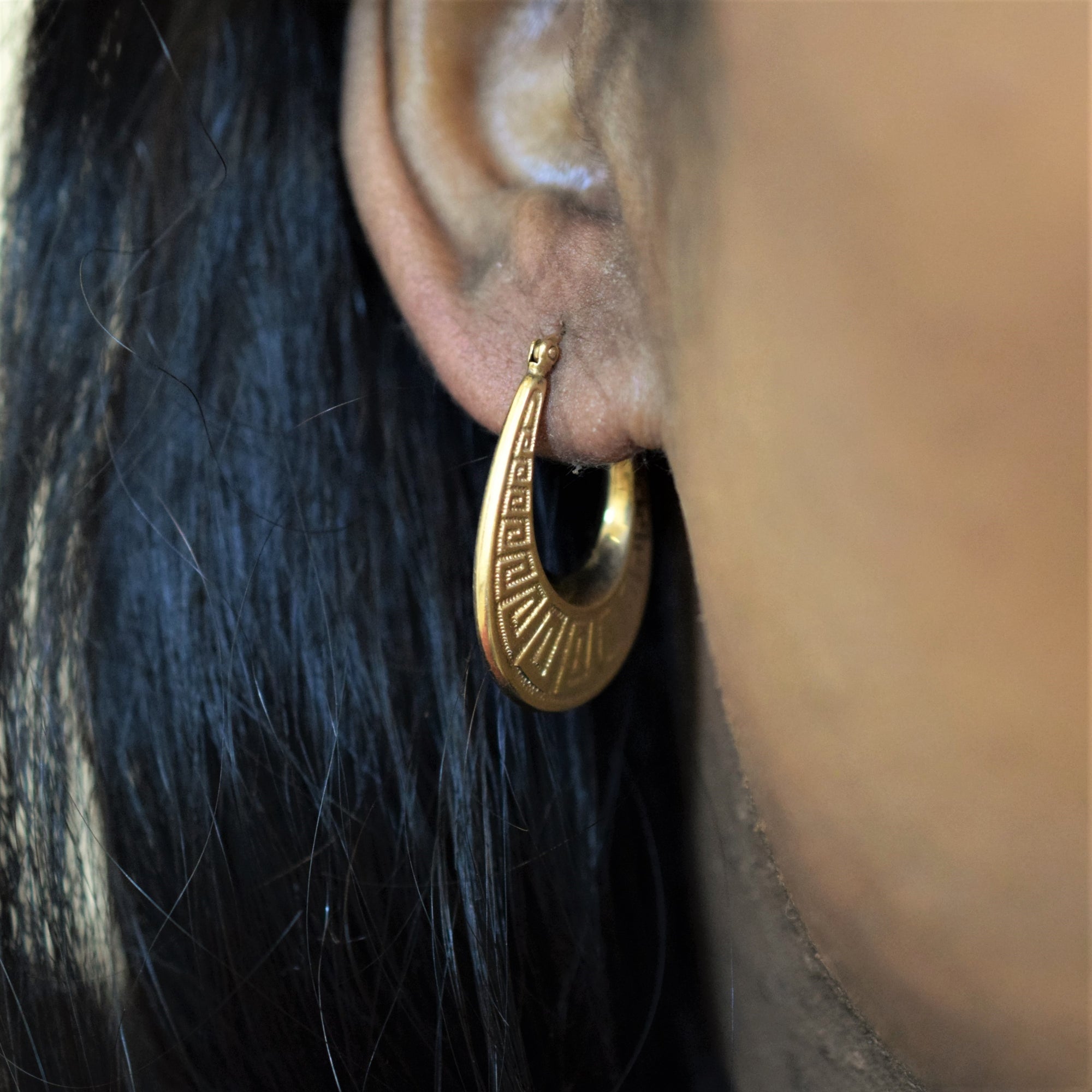 Geometric Patterned Gold Hoop Earrings |