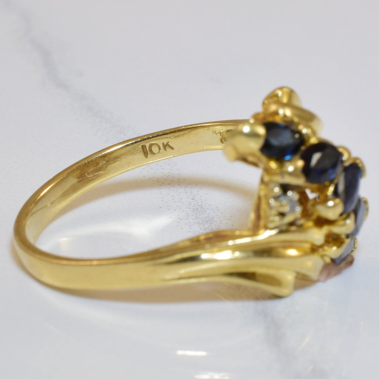 Blue Sapphire & Diamond Bypass Ring | 0.45ctw, 0.01ctw | SZ 6 |