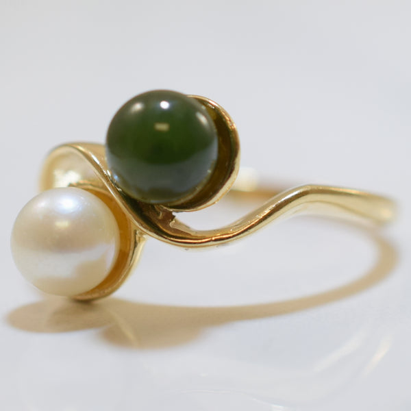 Nephrite & Pearl Bypass Ring | 1.70ct, 1.30ct | SZ 8 |