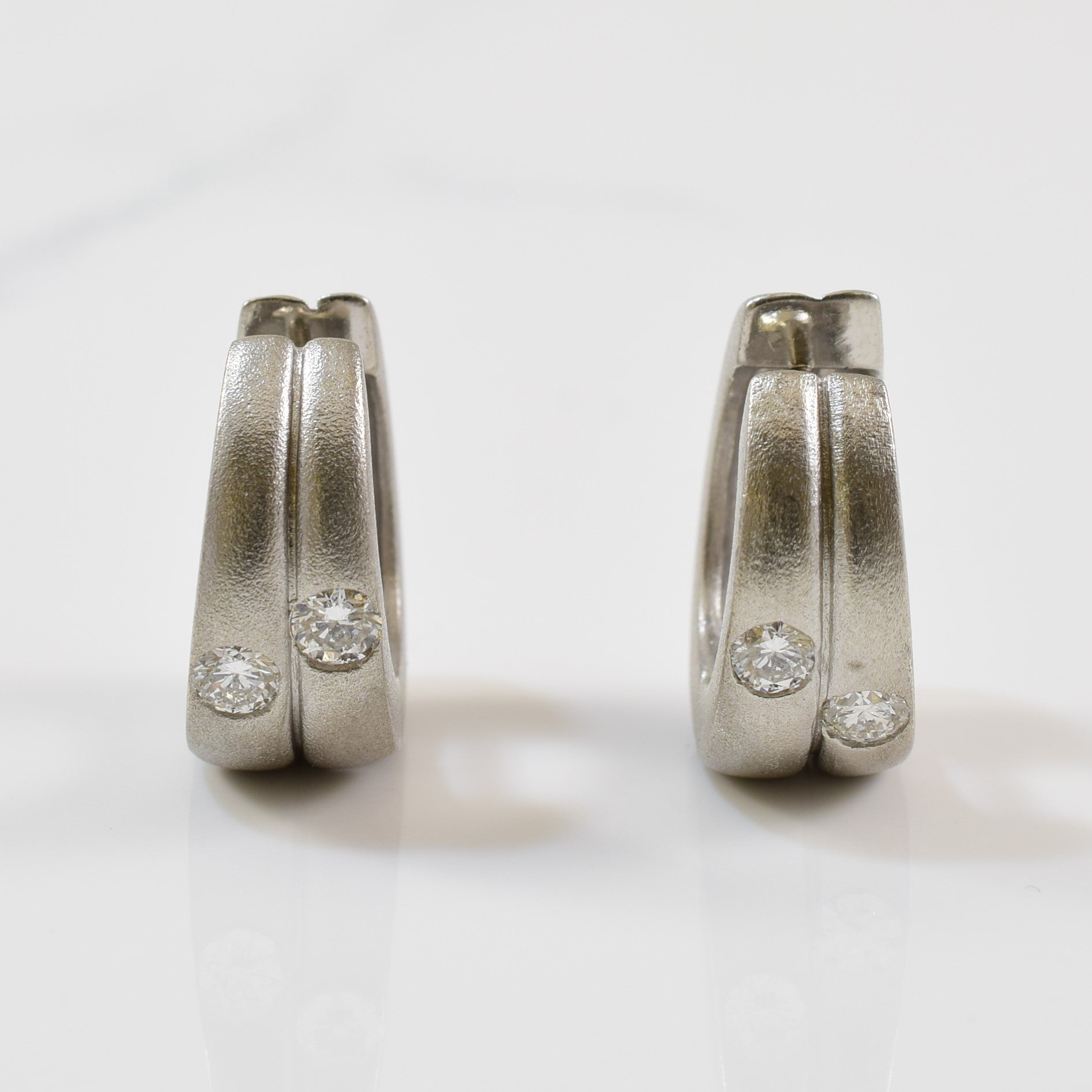 Heavy Brushed Finish Diamond Huggie Earrings | 0.40ctw |