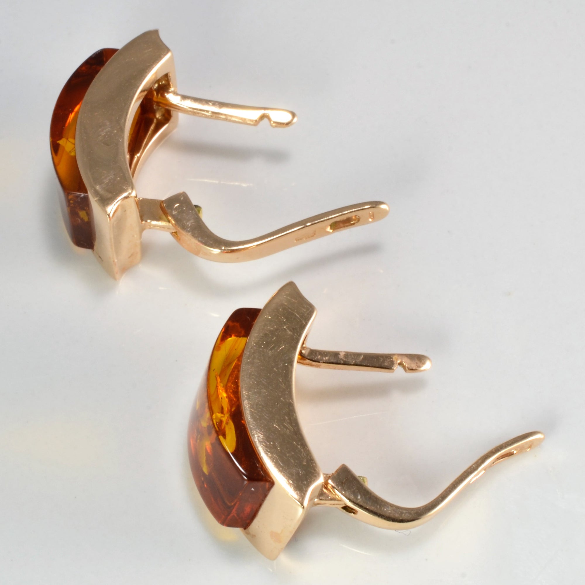 Bezel Set Amber Clip Earrings